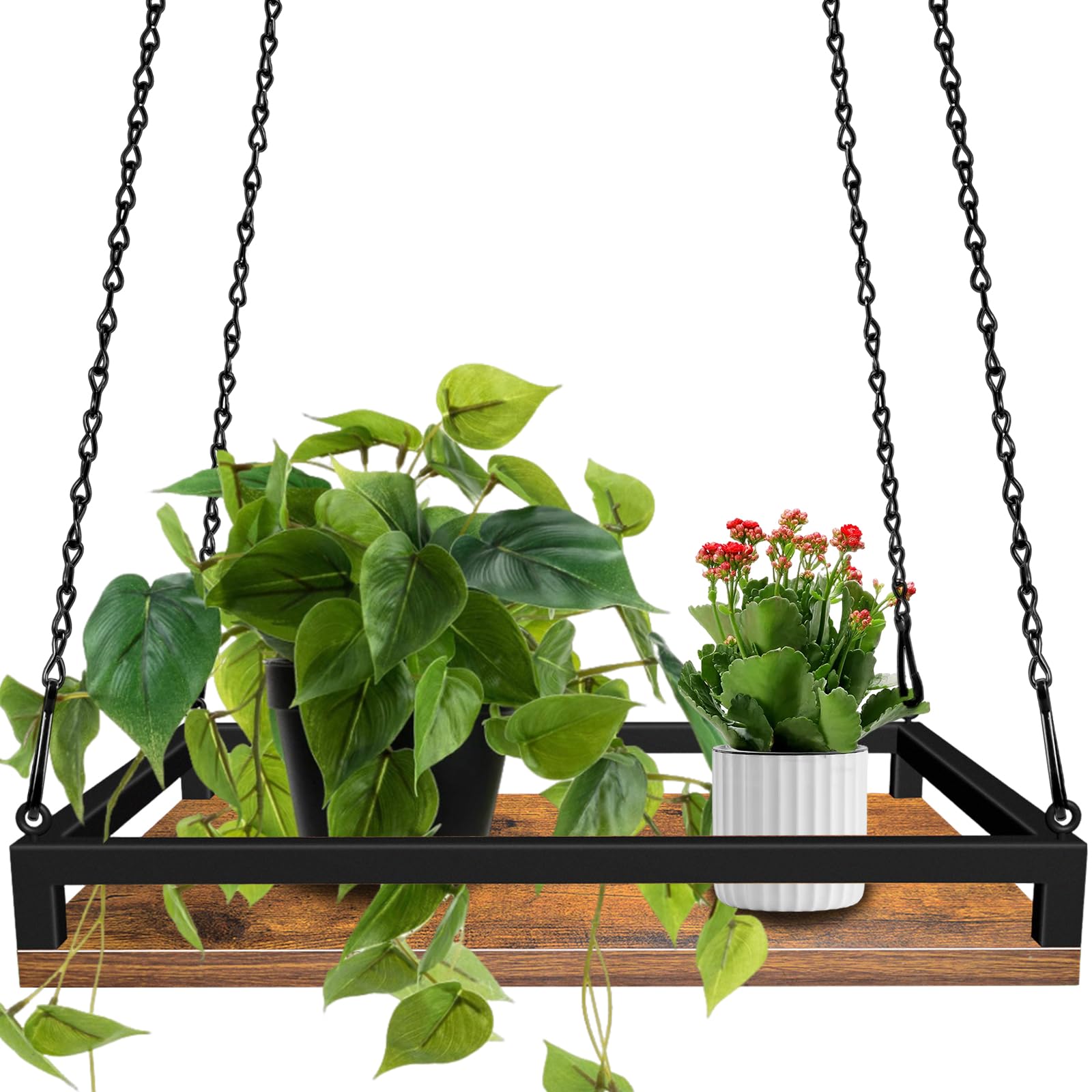 Amazon.com: Plant Hanger Indoor, 16" Wooden Hanging Plant Holder with Metal  Frame Large Hanging Planter for Indoor Plants Load 50LB Hanging Plant Shelf  with 27.6" Long Chain, Ideal for Heavier Pots Window