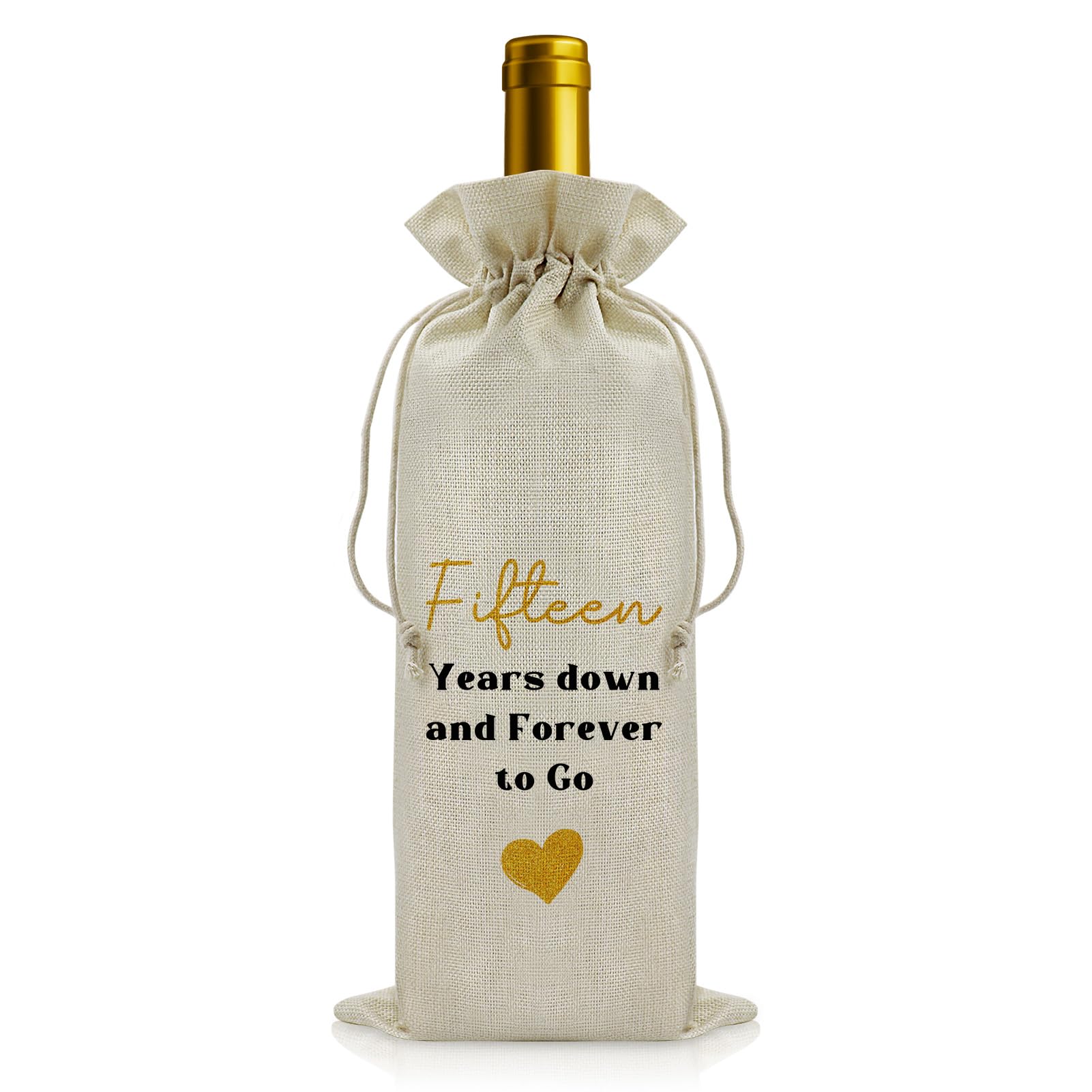 Congratulation 15th Wedding Anniversary Drawstring Wine Bag Gifts for Couple Romantic Fifteenth 15th Anniversary Wine Bottle Bag Gifts for Boyfriend Girlfriend Husband Wife Valentines Gift for Couple