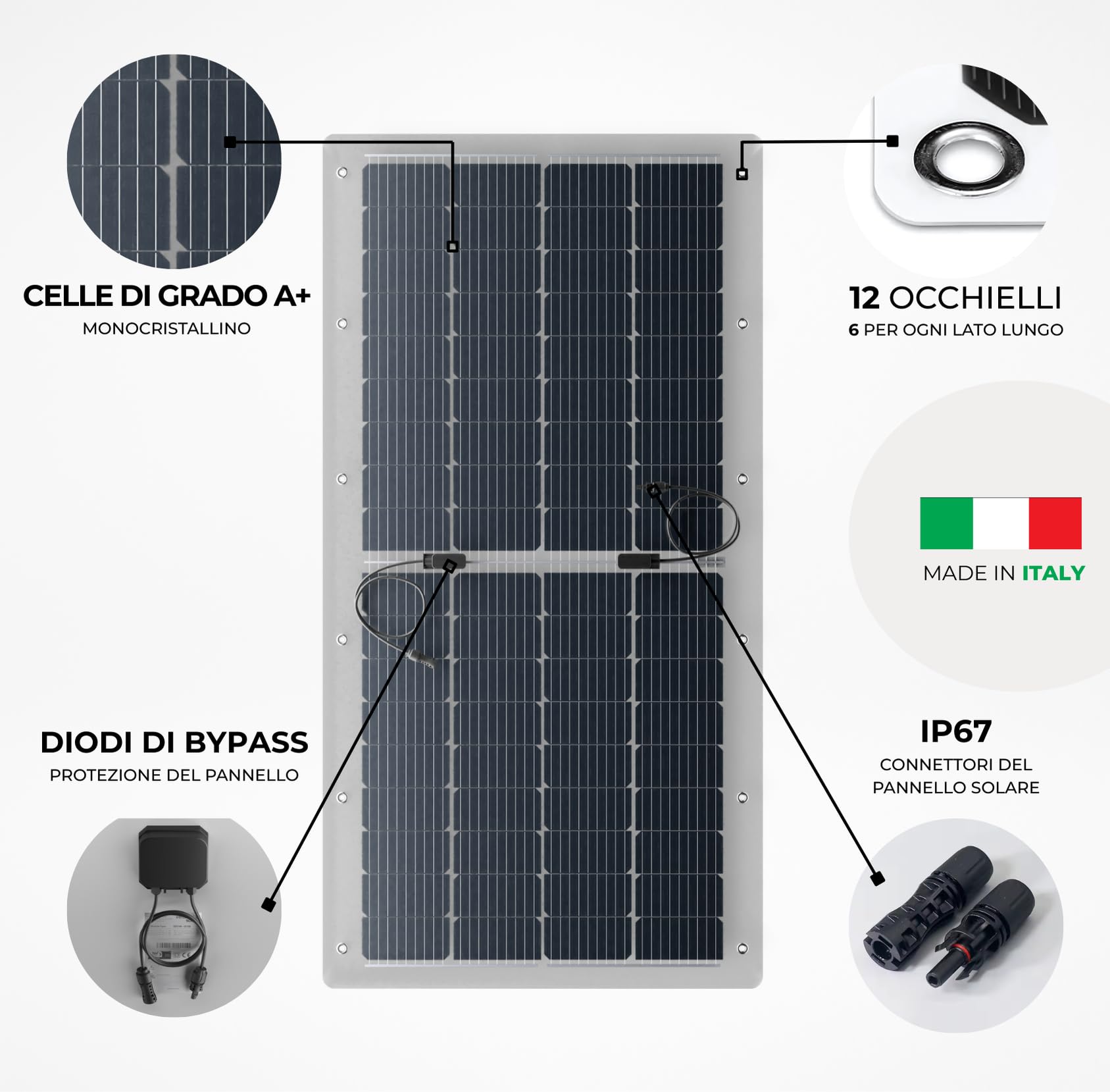 Kit de 2 paneles solares flexibles 410 W Microinversor y cable – Módulo monocristalino IP65 ultra fino 162 × 77 × 0,3 cm – Panel fotovoltaico Plug and Play de balcón fácil de instalar