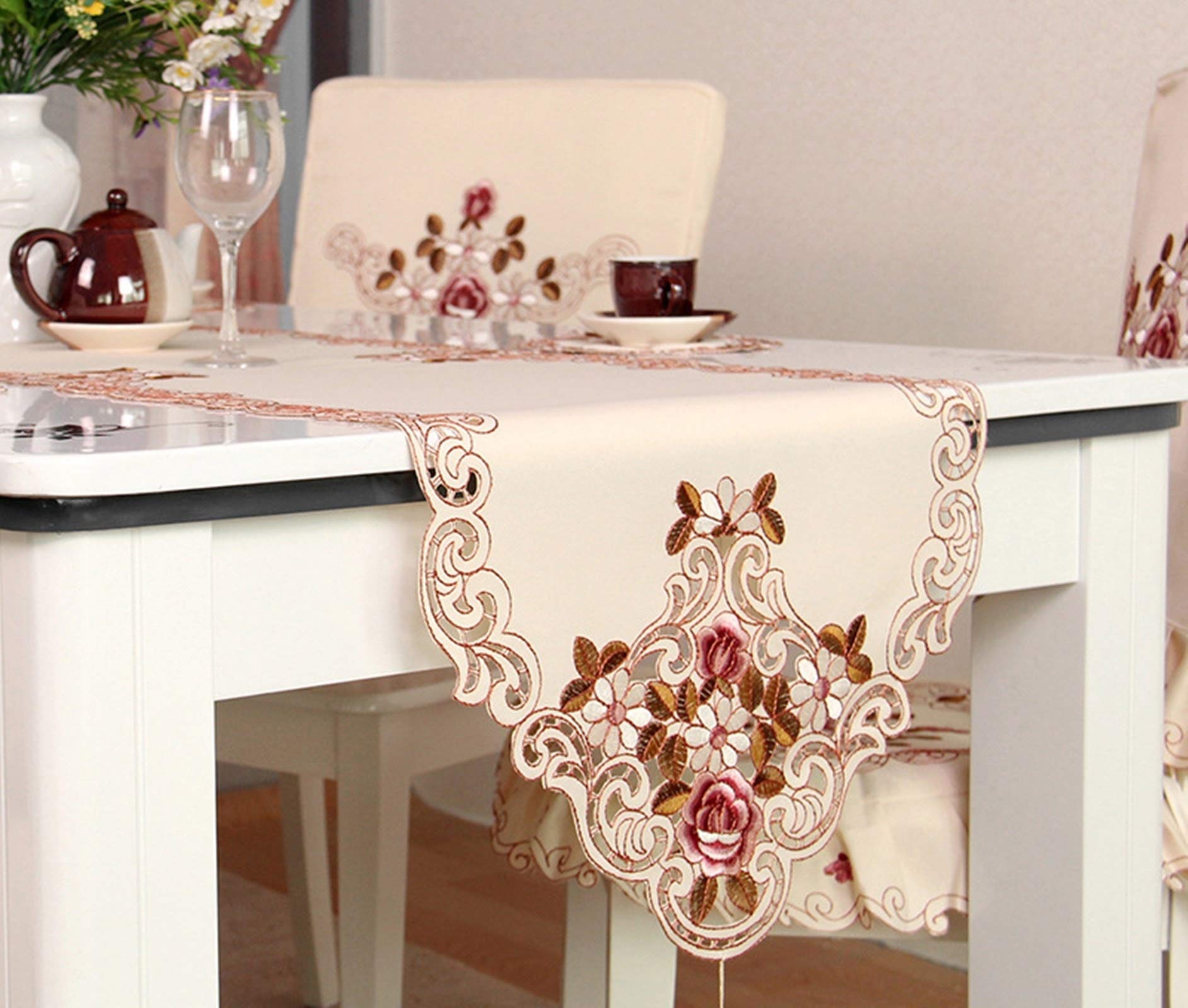 Tischläufer Polyester Modern, Tischläufer Hochzeit 40x200 cm, mit Blumenstickerei