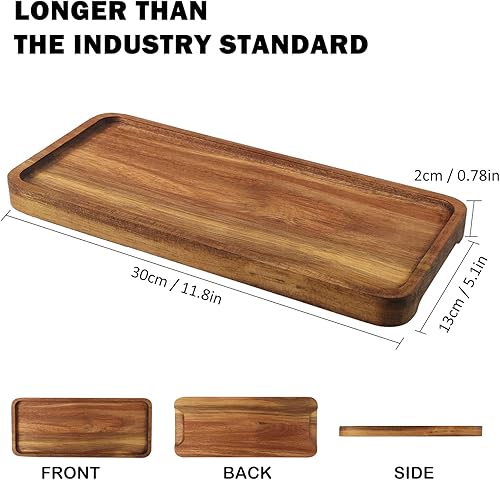 Miniatura 2 de Bandeja de madera para servir, 11.8 x 5.1 pulgadas, juego de 3, bandeja de madera de acacia, perfecta para servir embutidos, postres, salsas, sushi,