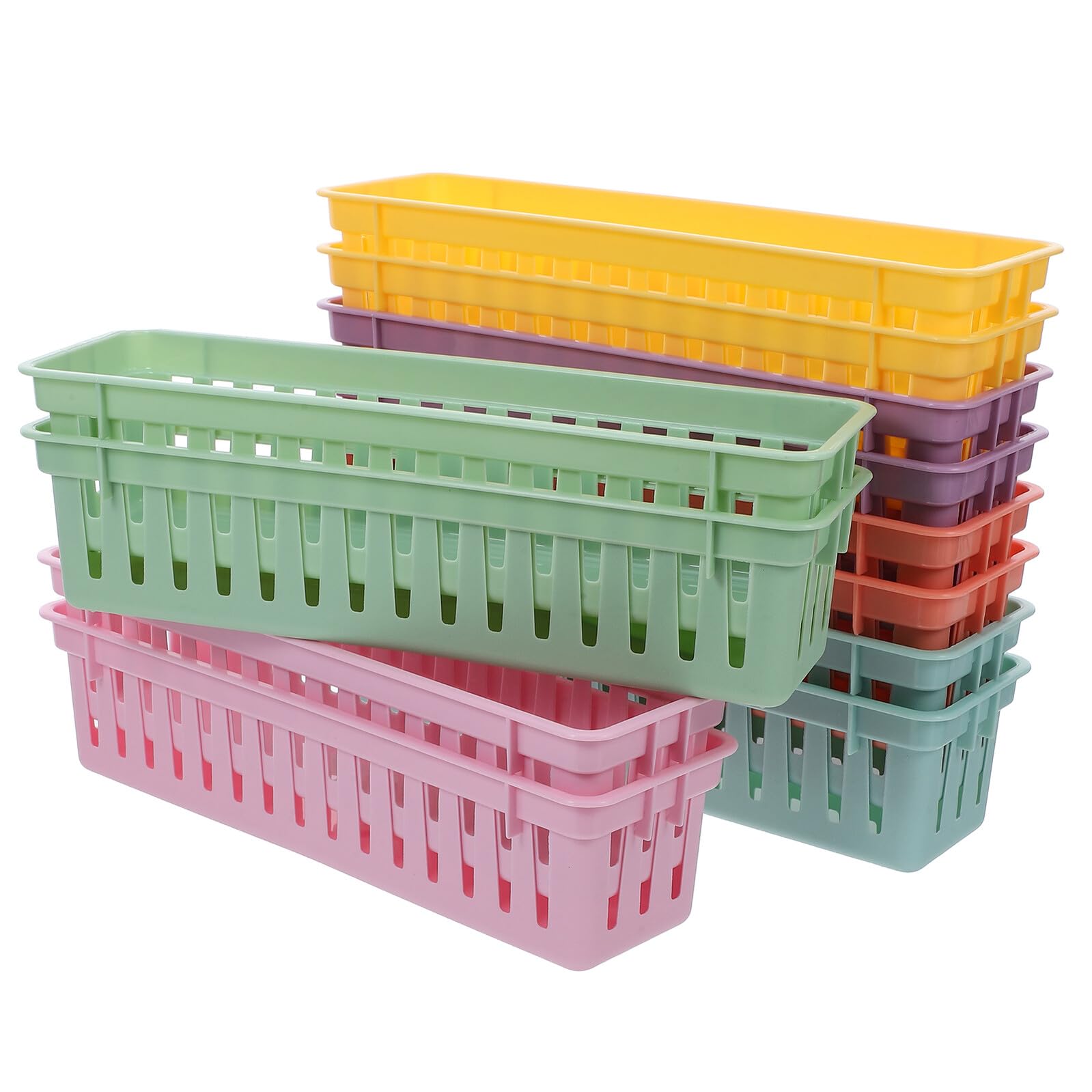 12pezzi Cestini Portaoggetti in Plastica Portapenne per Cancelleria da Ufficio Organizer da Scrivania per Insegnanti Contenitori Colorati per Classe Vassoi Portamatite Salvaspazio