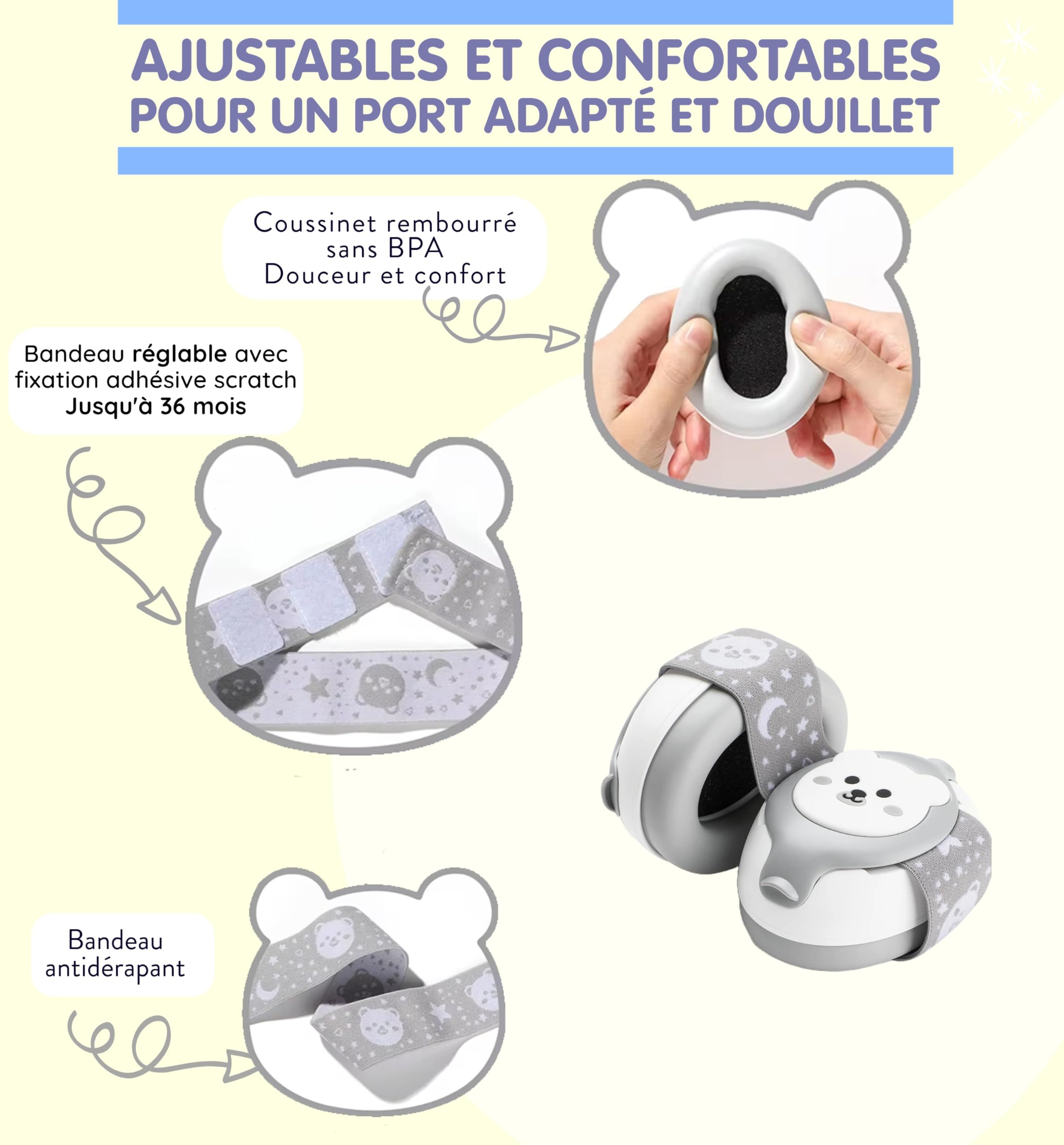 Générique Casque anti-bruit bebe jusqu'à 36 mois-Excellente protection Auditive - Optimisez le Repos en Déplacement pour votre enfant jusqu'à 25 dB - Ajustable et Confortable-Certifié CE