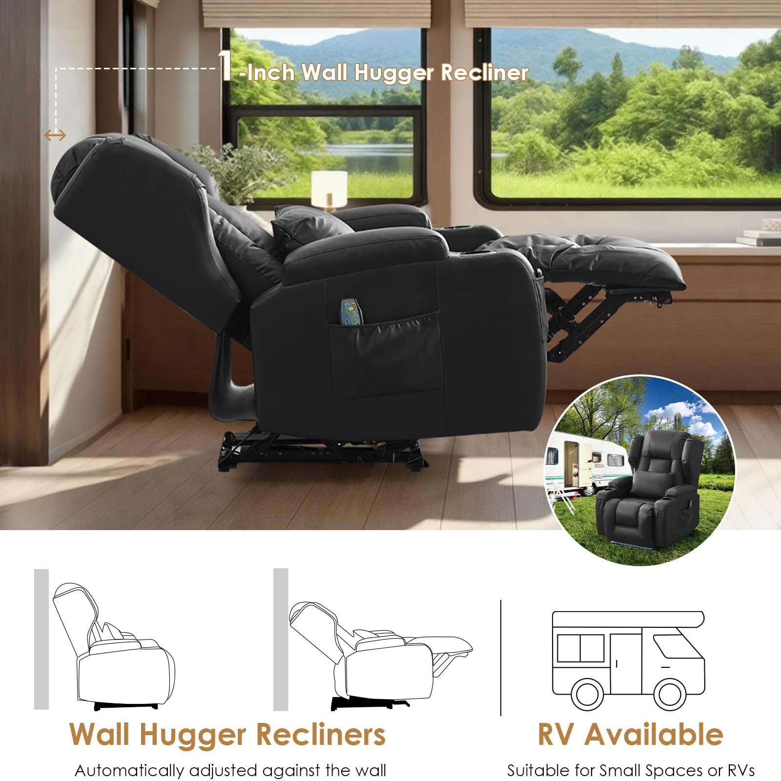 SAMERY Relaxsessel Elektrisch Massagesessel Fernsehsessel mit Liegefunktion Vibration Heizung, Relaxsessel & -liegen mit LED/USB, Kinosessel TV Sessel Wohnzimmer Schlafzimmer Schwarz 7815-3 Kartons
