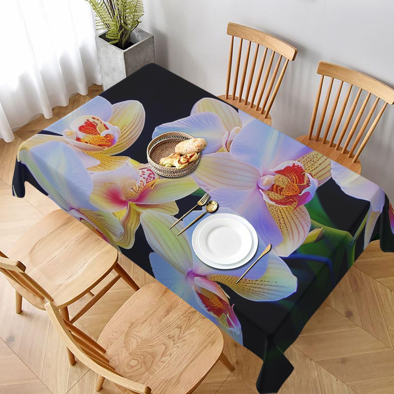 WPKJU Orchids Print Printed Tablecloth 60x90 in Water Resistant Table Cover Washable Rectangle Table Cloth for Dining Tables