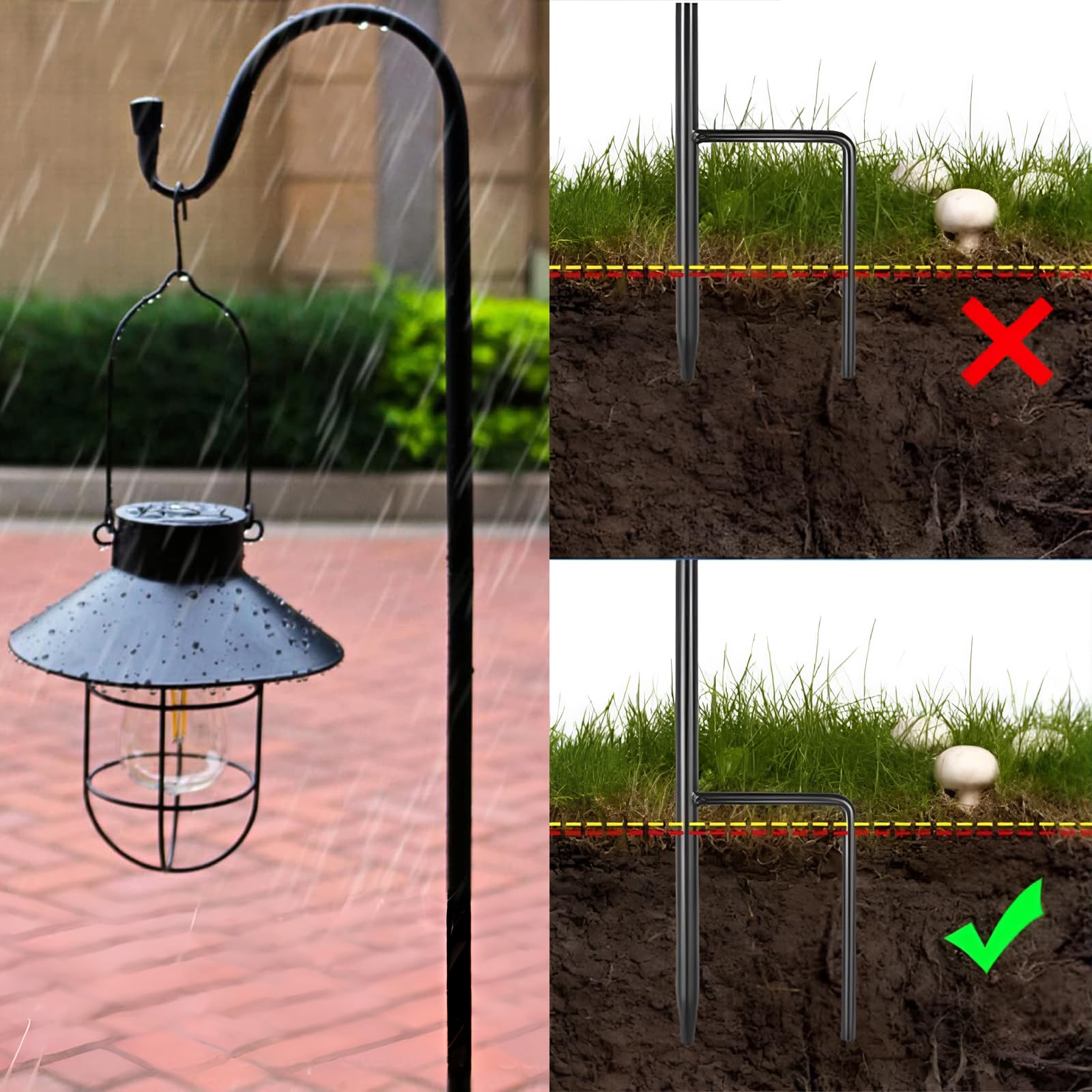 ACONDE Garden Haczyki pasterskie z ochroną przed rdzą do użytku na zewnątrz – 4 sztuki, 90 cm, metalowy kij pasterski z haczykami – dekoracja podwórka, słupek na latarnie do wiszących małych koszy na