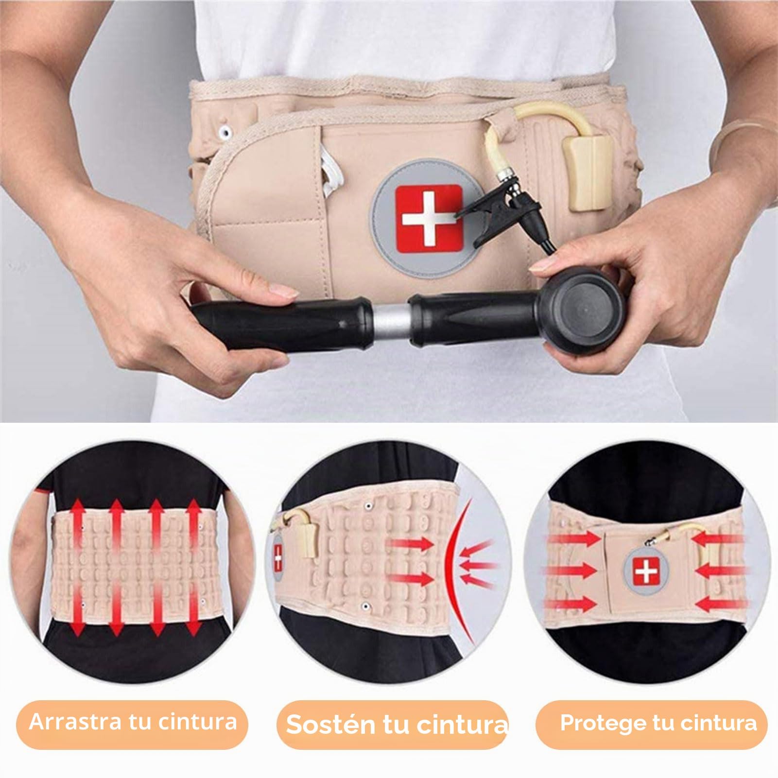 Cinturón de Espalda de Descompresión Física,Faja Lumbar para Uso terapéutico para Dolor Espalda y Alivio del estrés Muscular Espalda (1 Pieza - Beige)