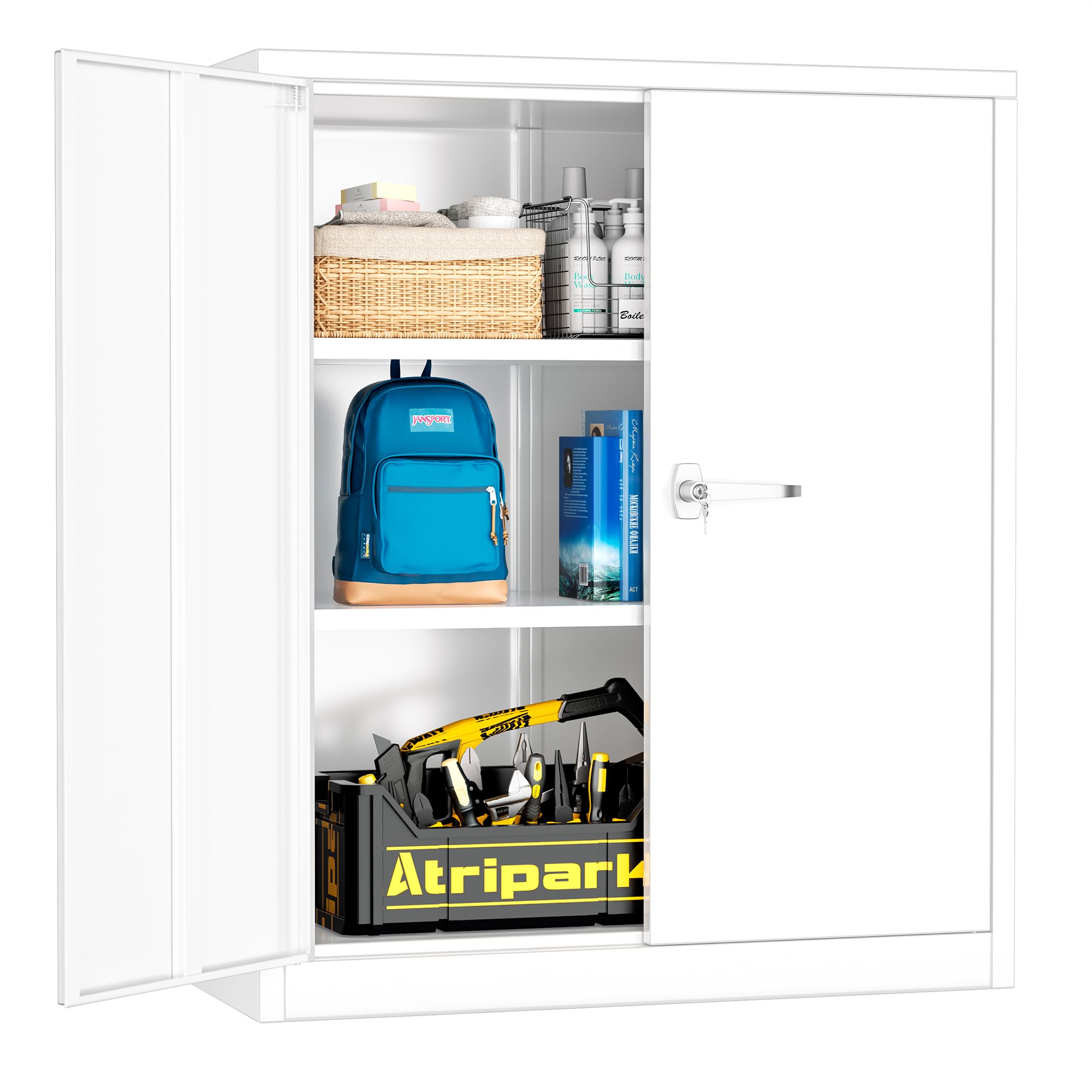 Pataku Locking Cabinet, Metal Storage Cabinets with Doors and Adjustment Shelves, 36" Garage Cabinets with Lock for Home, Office, File Pantry, Kitchen