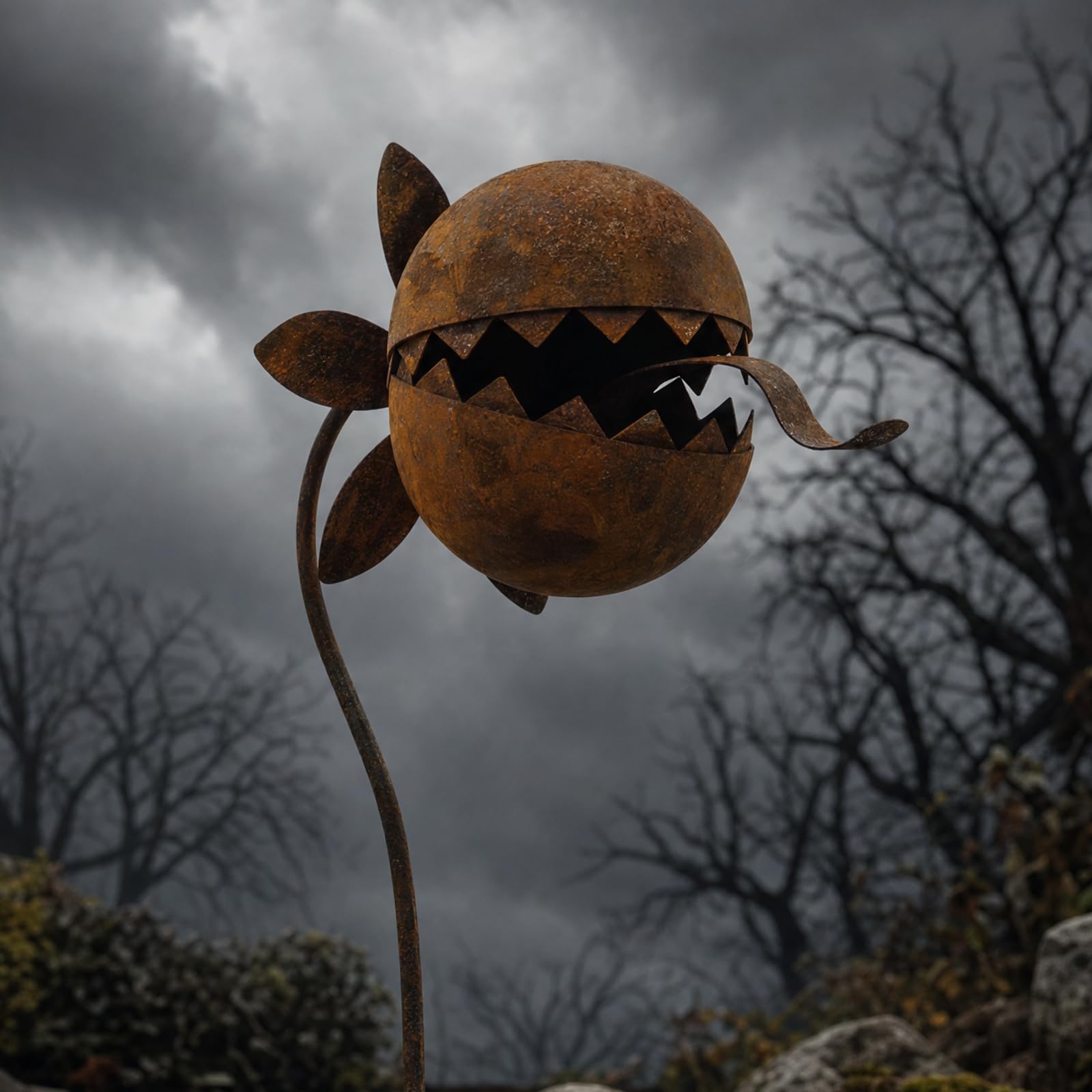 shaojian Carnivorous Plant Garden Stake, 61cm Rusty Metal Venus Flytrap Garden Decor, Quirky Gothic Yard Art Decorative Halloween Outdoor Lawn Patio Ornament