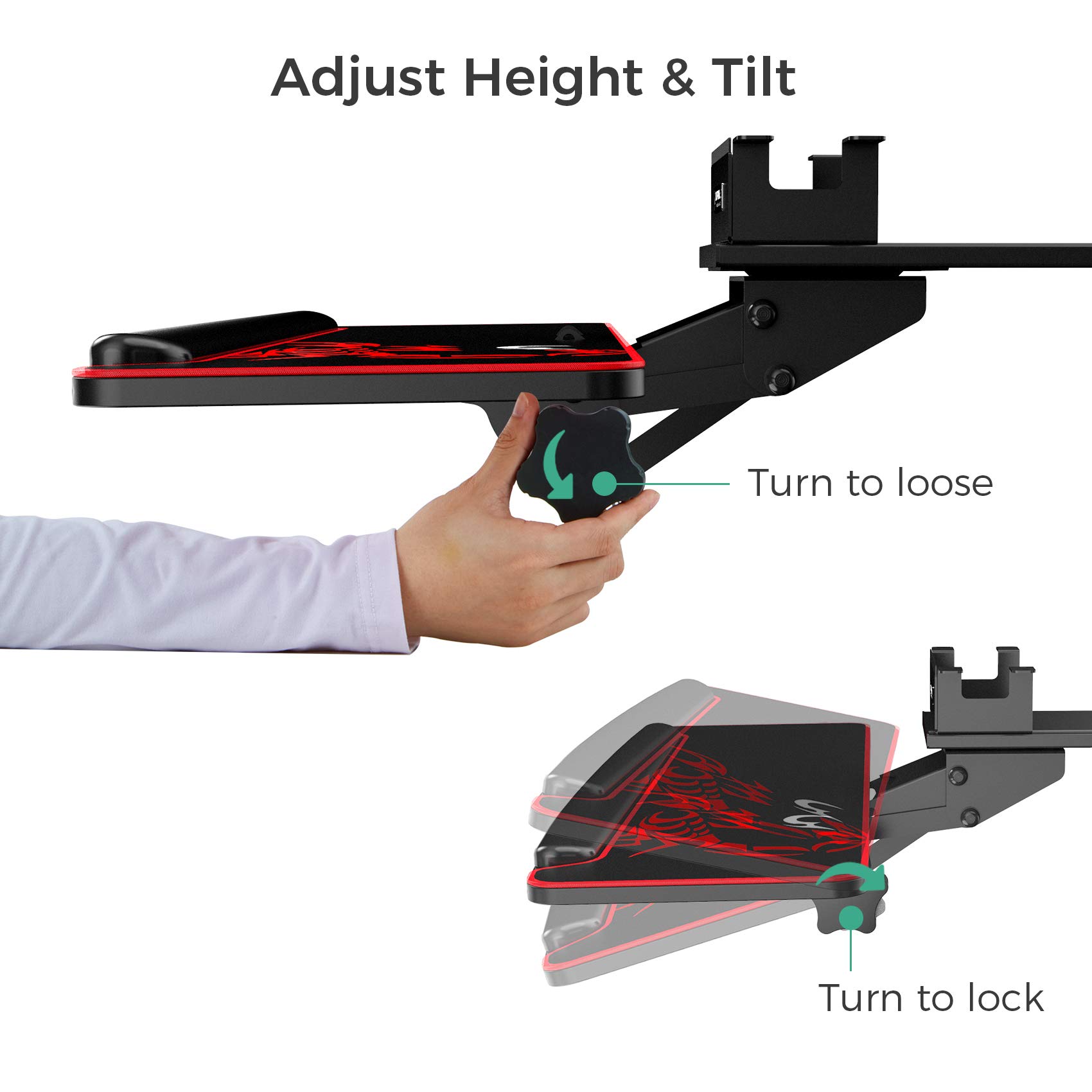 EUREKA ERGONOMIC Height Adjustable Mouse & Keyboard Tray Under Desk, 28 x 10 Inches Large Black