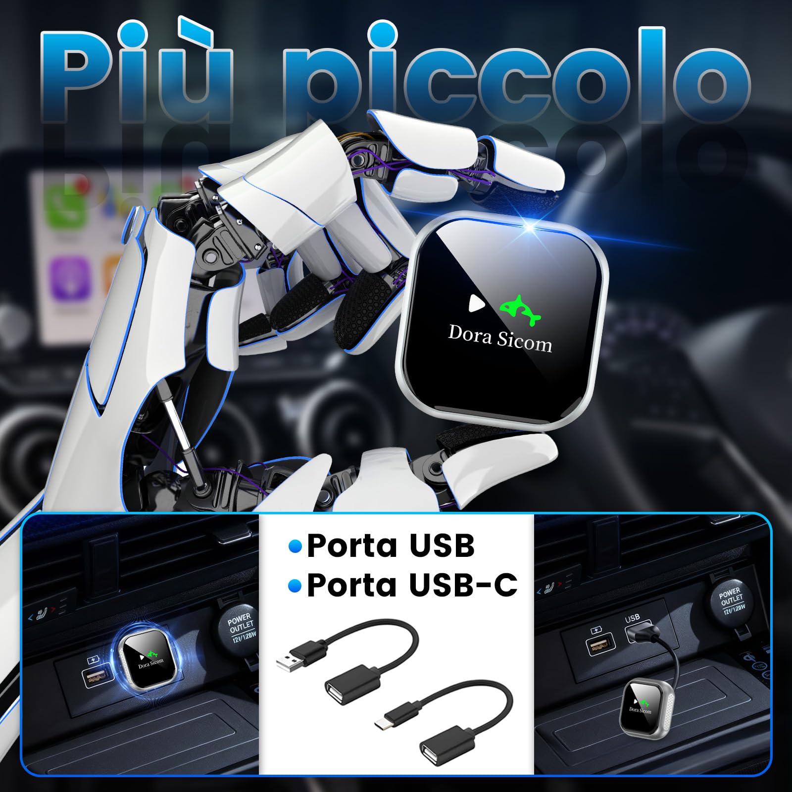 Dora Sicom [2026 update] Wireless CarPlay Adapter, Adattatore Wireless Android Auto,2 in 1，Adattatore CarPlay Adapter, Car Play per Auto,Plug & Play, USB&C, 5Ghz，compatibile con veicoli dal 2016