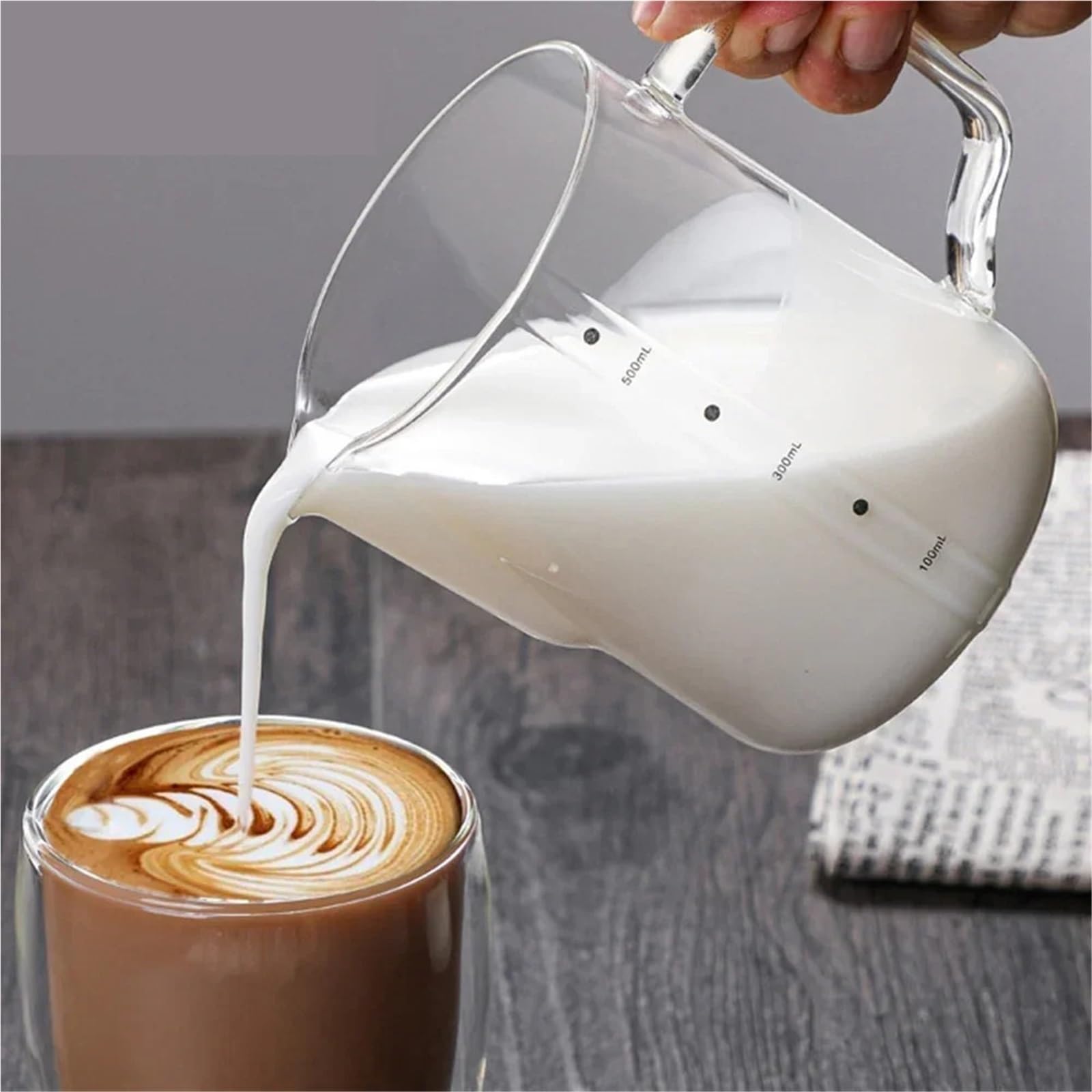 Jarra de cristal for espumar leche, café expreso Barista, Latte, espumador, jarra transparente con escala, 2 uds Para Espumar(350ml)