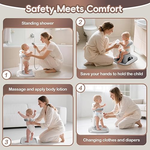 Miniatura 5 de Soporte de baño para bebé, soporte antideslizante para baño para bebés, marco de pie para ayudar al baño para niños, sin taladro, ayuda