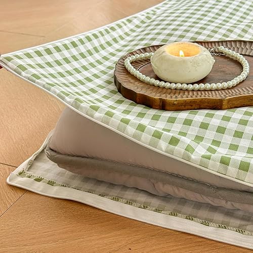 Miniatura 5 de Funda de colchón de suelo japonés a cuadros de color verde salvia, tamaño matrimonial, funda de colchón de tatami japonés a cuadros a cuadros,