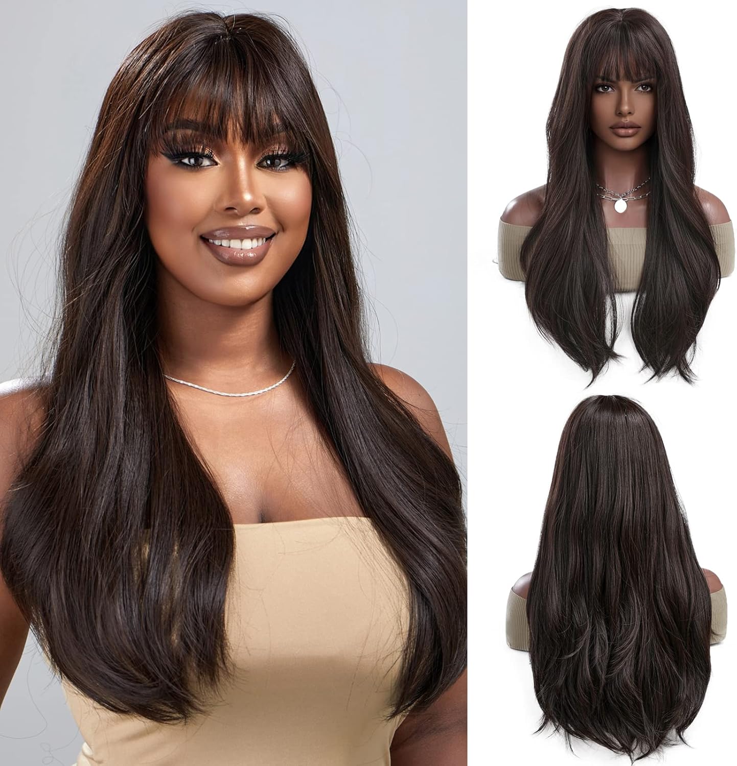 Esmee Long Dark Brown Wigs for Black Women Natuaral Synthetic Wavy