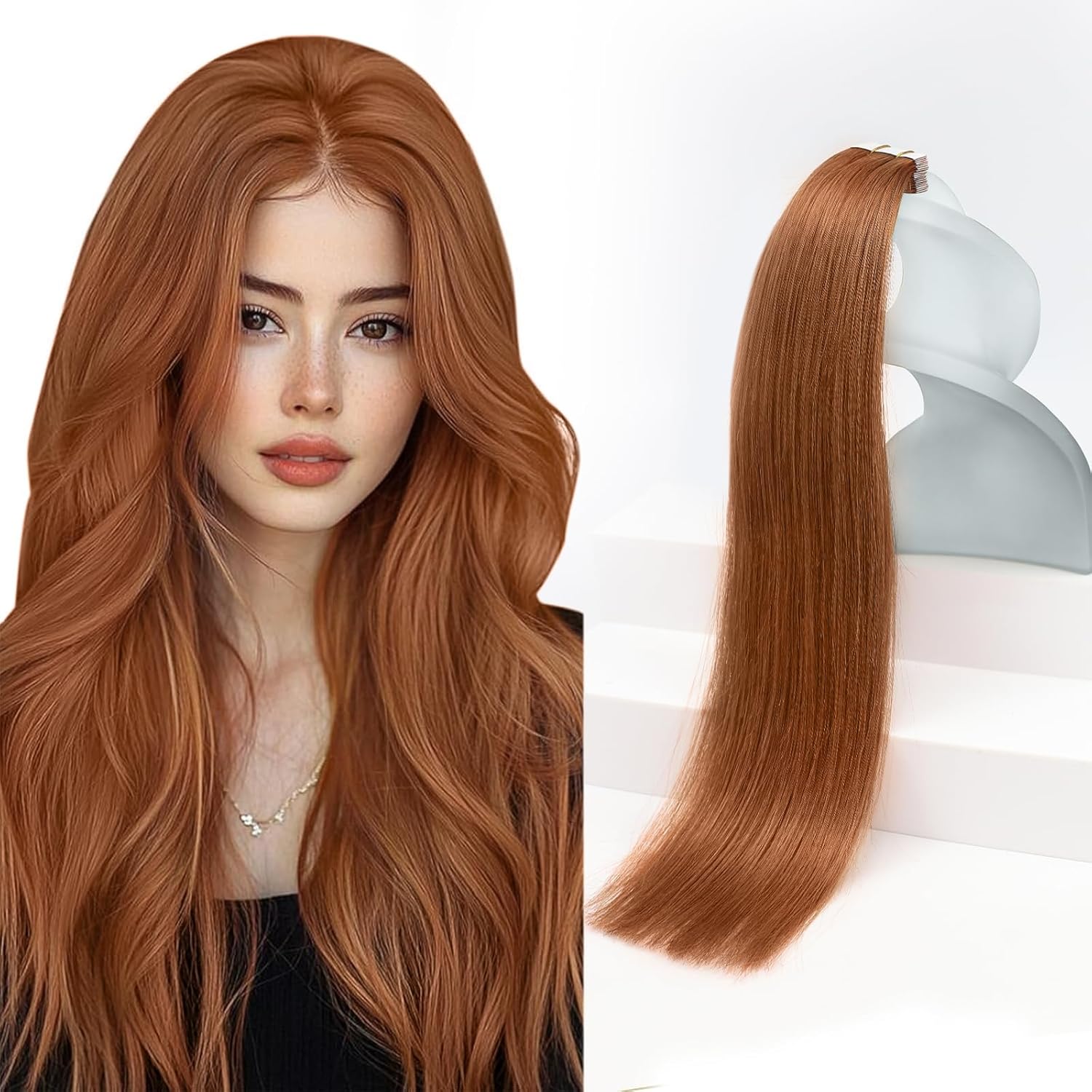 Sunny Hair Tape in Hair Extensions Real Human Hair Invisible Remy Hair Extensions Tape ins for Women Copper Red 20 inch 20Pcs 50G