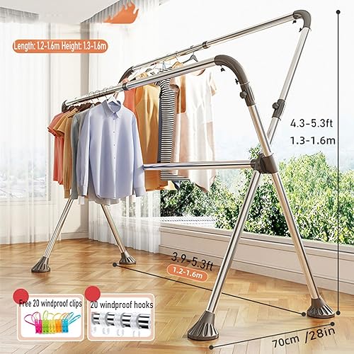 Miniatura 2 de Tendedero de ropa, colgador plegable y elevador de suelo, para uso doméstico en interiores y exteriores, estante de secado de ropa al aire libre,