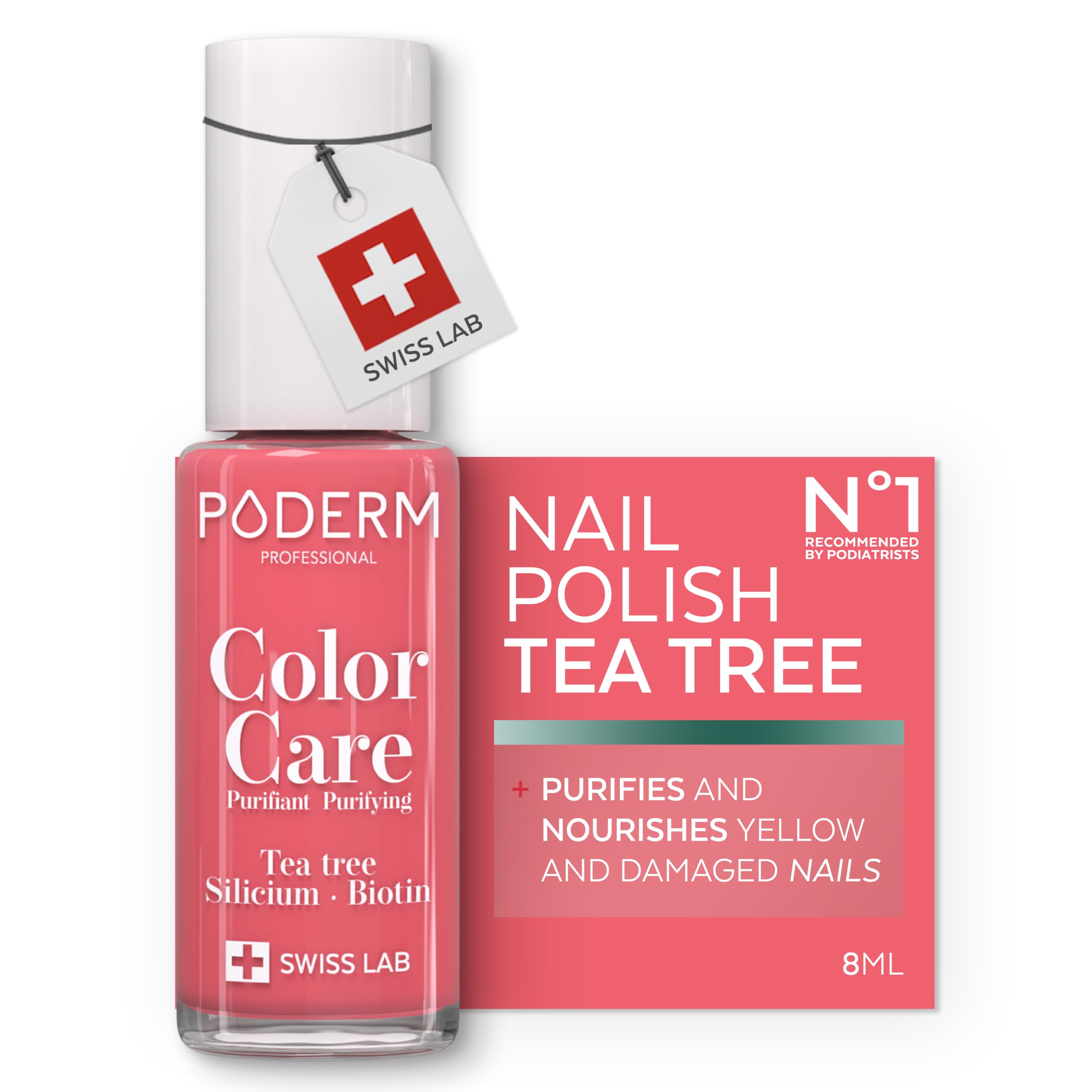 PODERM Nail Care Polish with Tea Tree - Coral Pink | 8 ML - Swiss Lab