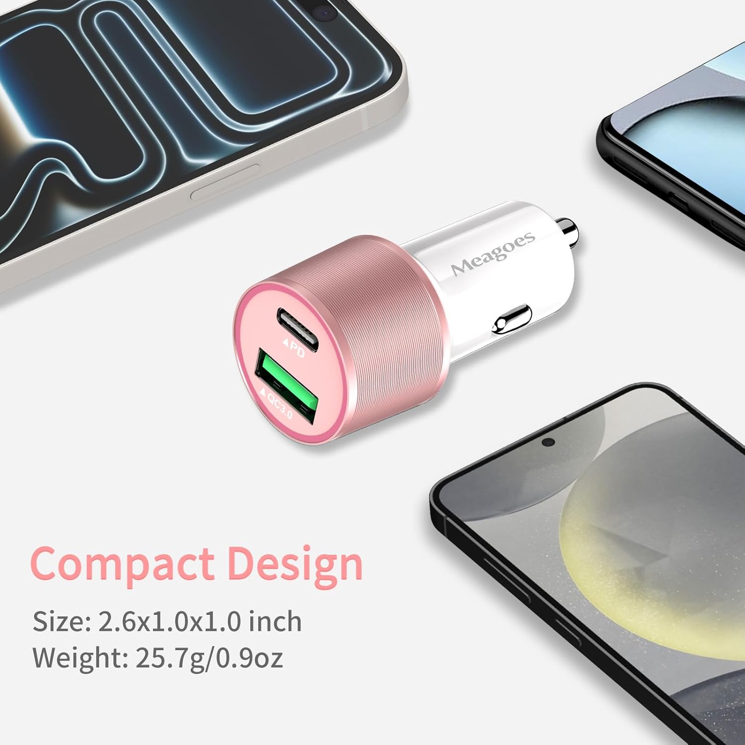 67.5W Pink Car Charger USB C Super Fast Charging, 45W USBC&QC3.0 Port Block for iPhone 17 Pro Max/Air/16/15/iPad, Samsung S25 Android Cell Phone, Dual 12V Cigarette Lighter Adapter+3.3 ft Type C Cable - Image 5