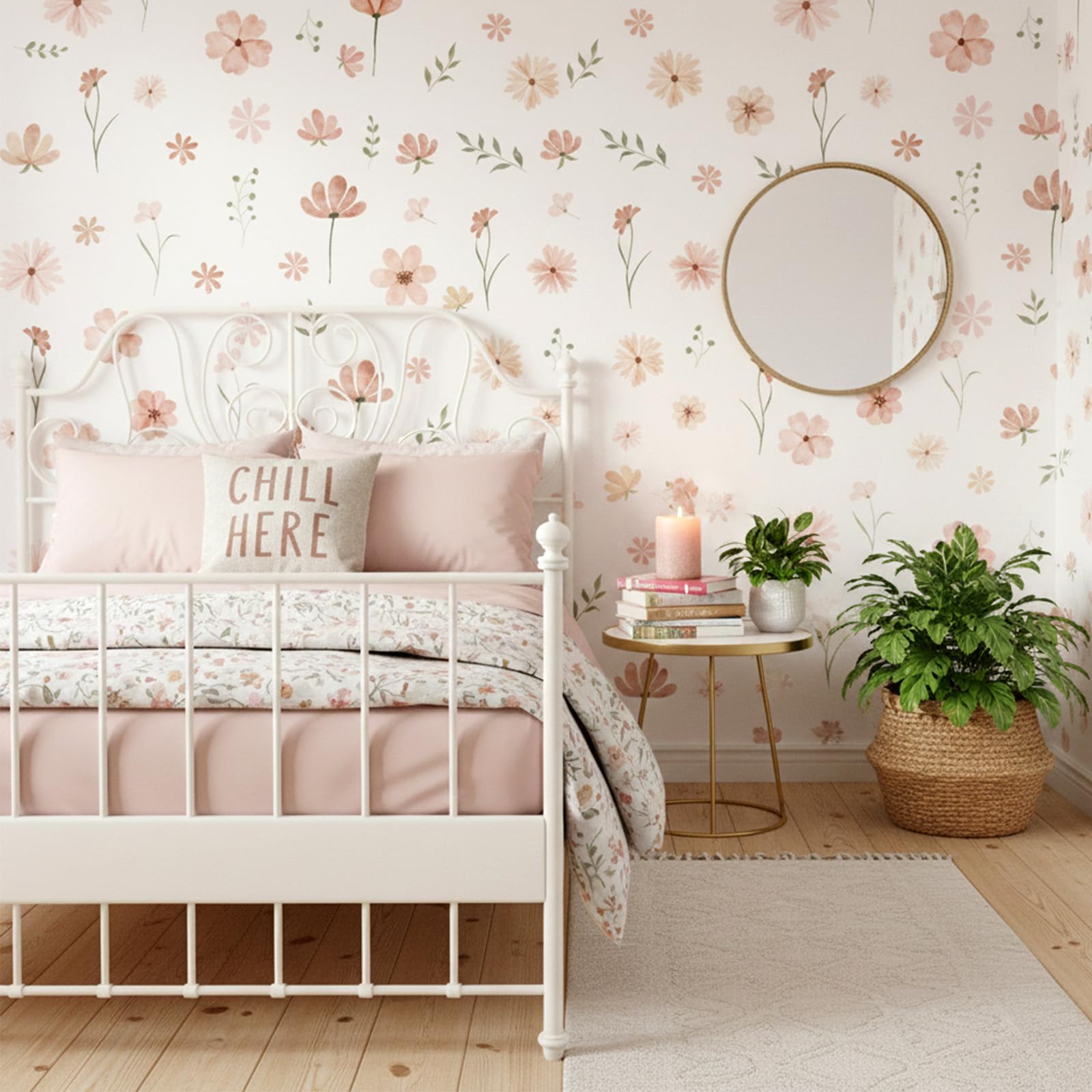 9 feuilles de stickers muraux boho fleurs, petits motifs floraux autocollants, autocollants confortables, plantes stickers muraux, pour chambre de fille, chambre, salon, couloir, salle bain, cuisine