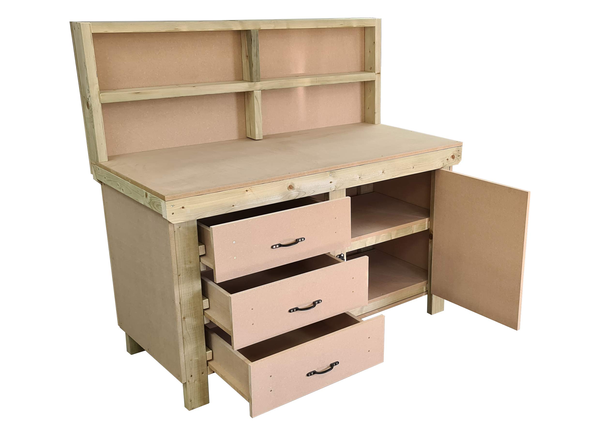 Arbor Garden Solutions Wooden MDF Workbench Tool Cabinet with Lockable Cupboard - Double Shelf and Back Panel (5ft)