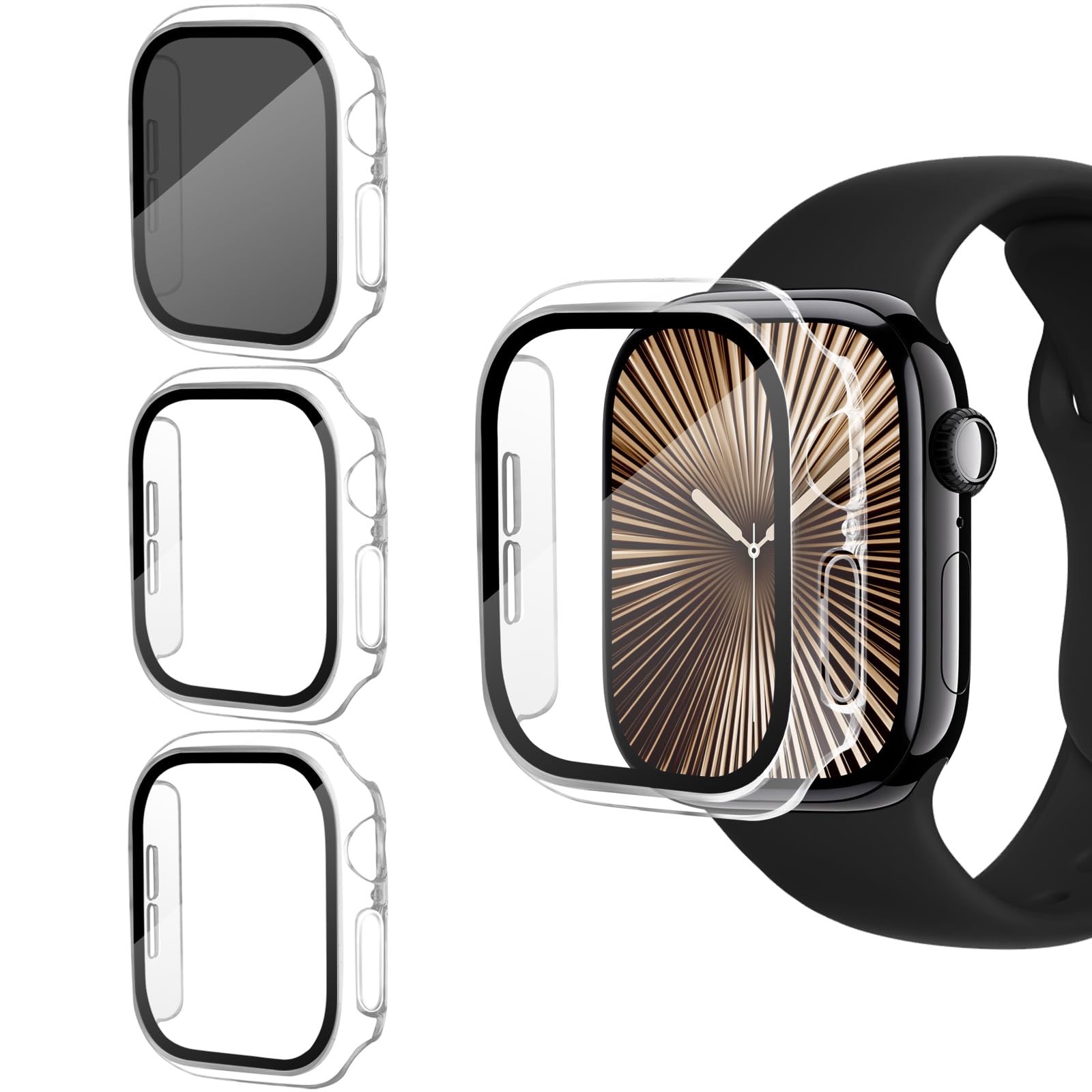 CREFORT 3-Pack Privacy case for Apple Watch Screen Protector Series 11 10 46mm,Anti-Spy Hard PC CASE Bumper Tempered Glass for iWatch Cover