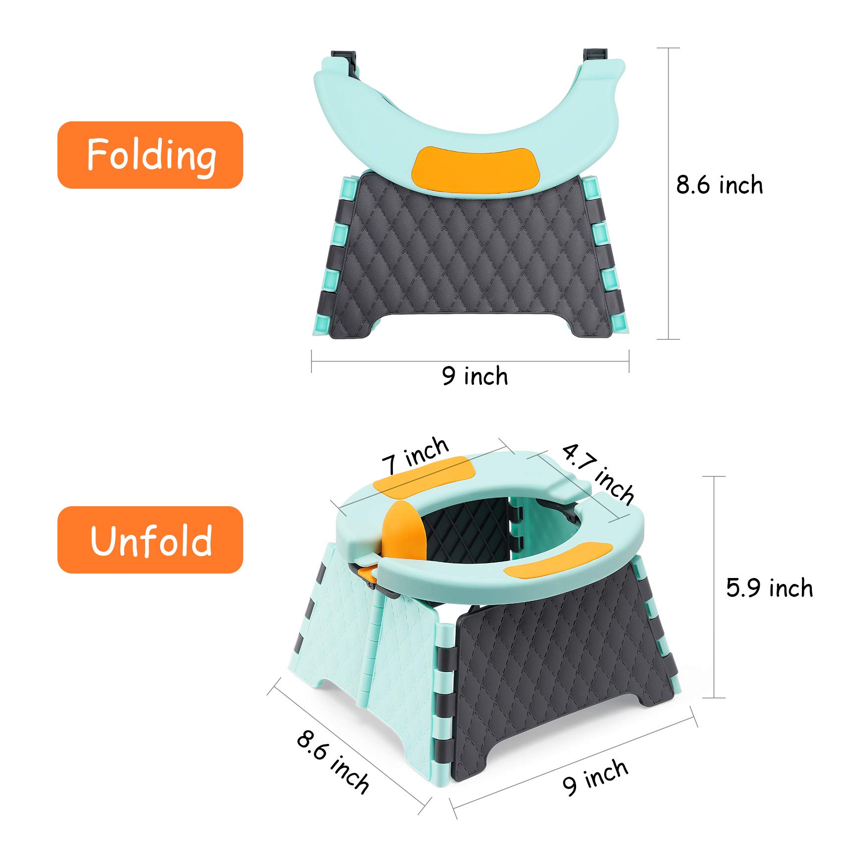 Asiento de inodoro plegable para niños con protección contra salpicaduras para uso en interiores y exteriores, coche, viajes, camping al aire libre