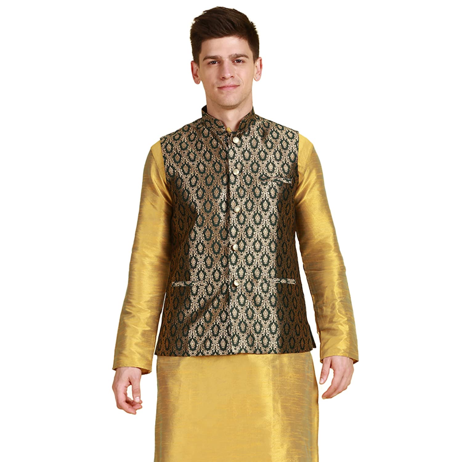 sanwara Men Nehru Jacket Art Silk Regular fit Ethnic Bandi Jacket sleeveless-picture-50