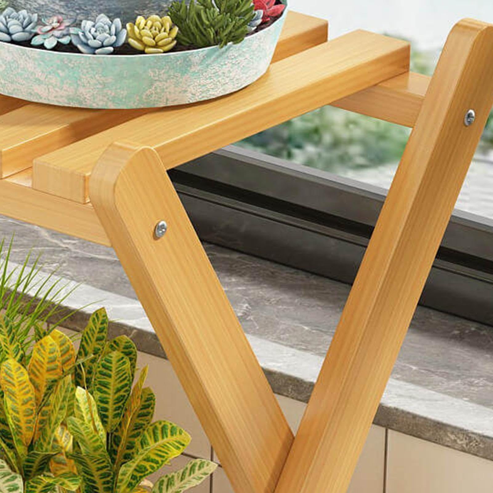 Support en bois d'intérieur Étagère à pots de fleurs 2 niveaux | Présentoir à d'Extérieur et Intérieur Pour Terrasse, Jardin, Porche, Entrée, Salon, Serre, Présentoir De Fleurs Et