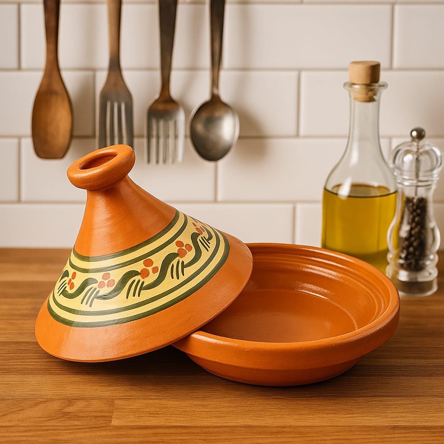 Tajine XL 35 cm in Terracotta Dipinta a Mano – Pentola Tradizionale Marocchina/Tunisina + Ebook Gratuito 3107251001