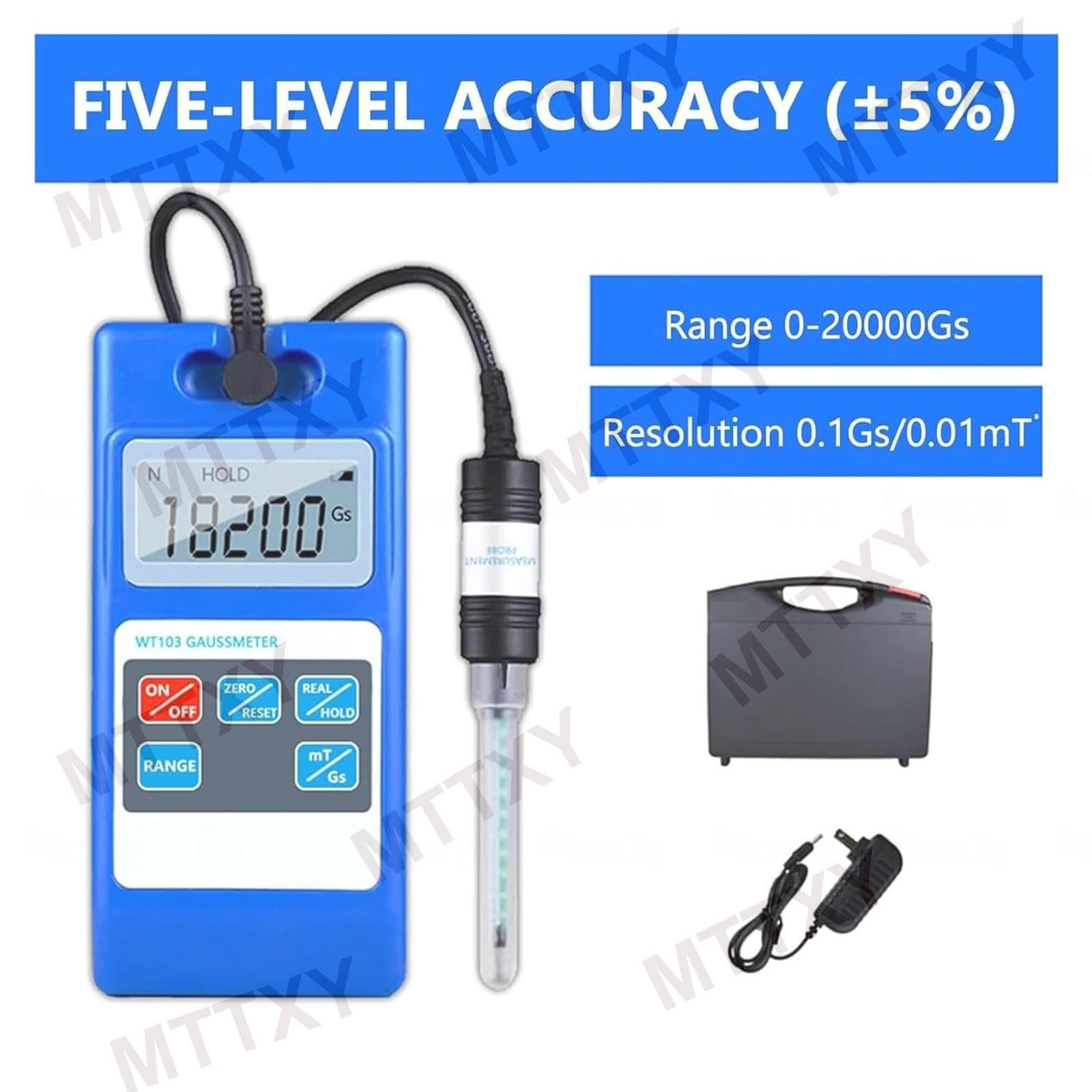 Gaussímetro/Teslámetro Digital de Alta Precisión — Medidor de Intensidad de Campo Magnético con Resolución de 0.01 mT, Sensor Hall Radial, Indicador de Polaridad N/S y Retención,Grade5accuracy