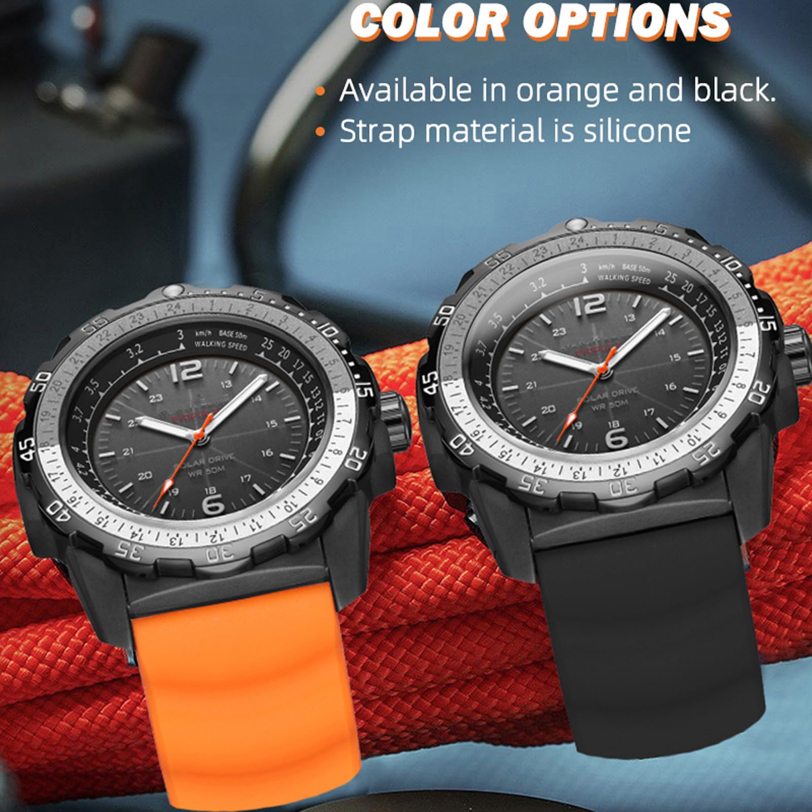 findtime Orologio da polso da uomo a energia solare impermeabile fino a 5 atm, subacqueo, LED, per maratona, sopravvivenza, nuoto, militare, tattico, orologio da campo, arancione