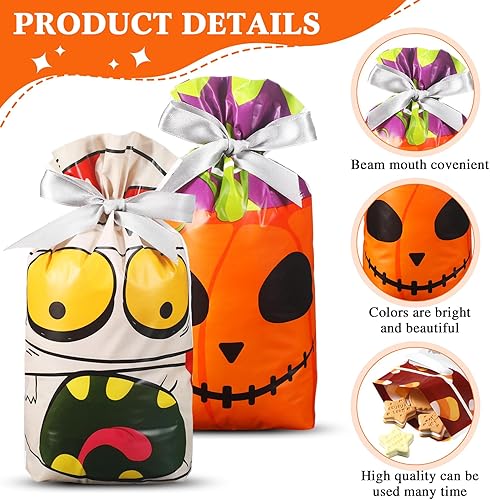Miniatura 3 de Funrous 48 bolsas de regalo de Halloween con cordón para Halloween, bolsas de plástico para dulces, bolsas de regalo para fiesta de dulce o truco,