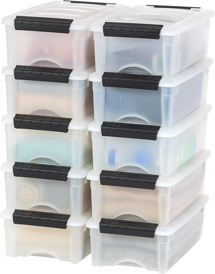 6 Qt Stackable Plastic Storage Bins with Lids, 10 Pack - BPA-Free, Made in USA - Discreet Organizing Solution, Latches, Durable Ne