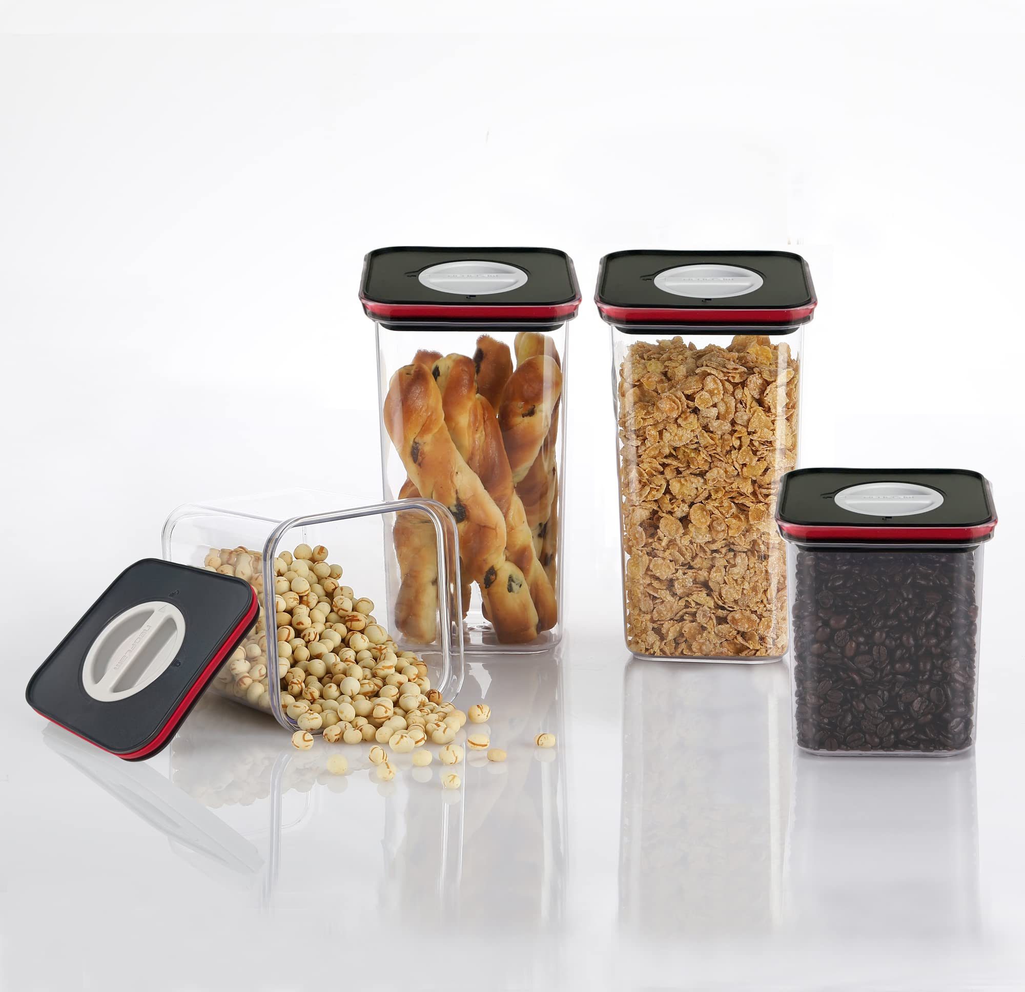 Neoflam Contenitori con coperchio, ermetici, set da 4 pezzi, senza BPA, con chiusura a vite con una sola mano, contenitori salvafreschezza per alimenti, coperchio nero, 2 x 1,35 l, 2 x 2,1 l