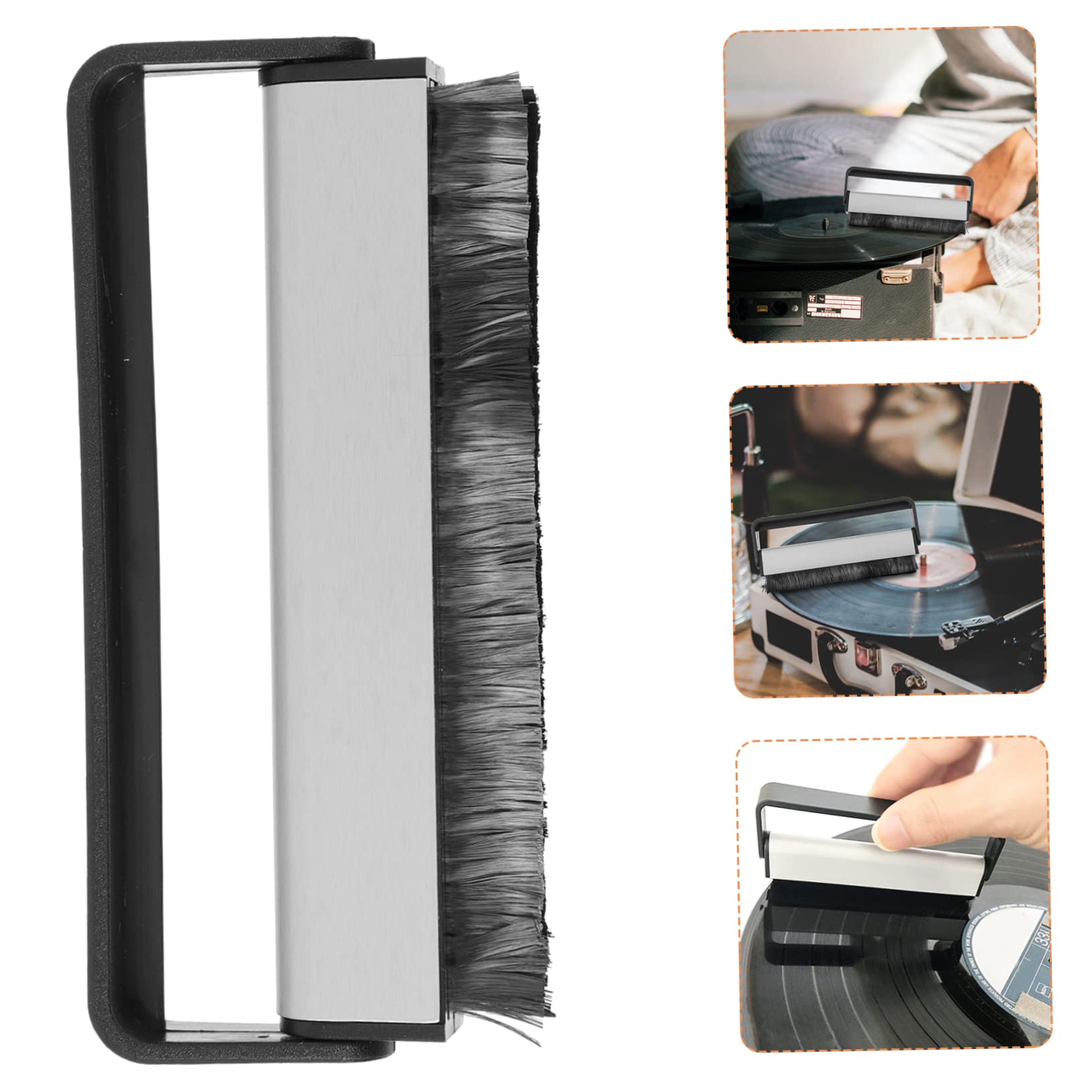 Uonlytech 3pezzi Spazzola Per Pulizia Antistatica Di Carbonio Per Dischi Vinile e Cd Accessorio Per Turntable e Album Rimozione Polvere e Staticità Nero e Argento