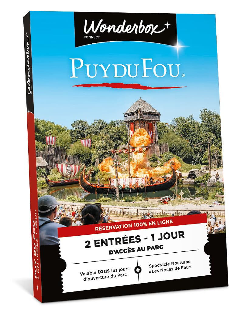Wonderbox Connect - Coffret Cadeau - Puy du Fou - 2 entrées pour 1 jour - Spectacle Nocturne "les Noces de Feu" inclus - Parc à thème - Validité 27 mois