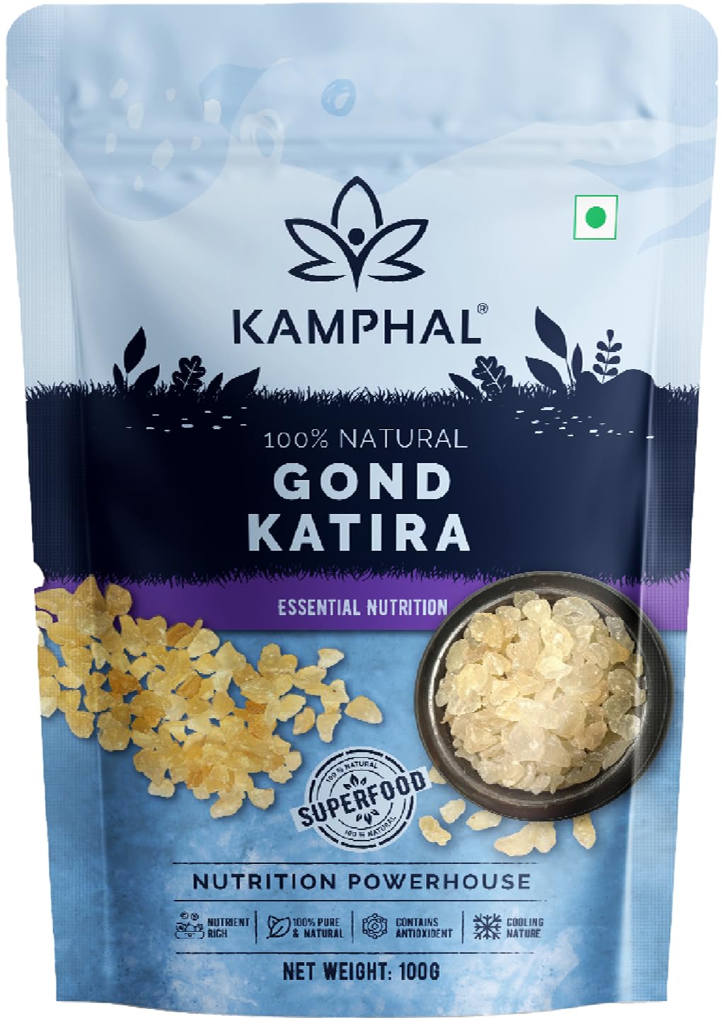 Kamphal Premium Gond Katira 100gm | Pure 100% Natural Almond Gum, Badam Pisin | Tragacanth Gum | High Cooling Properties | Superfood