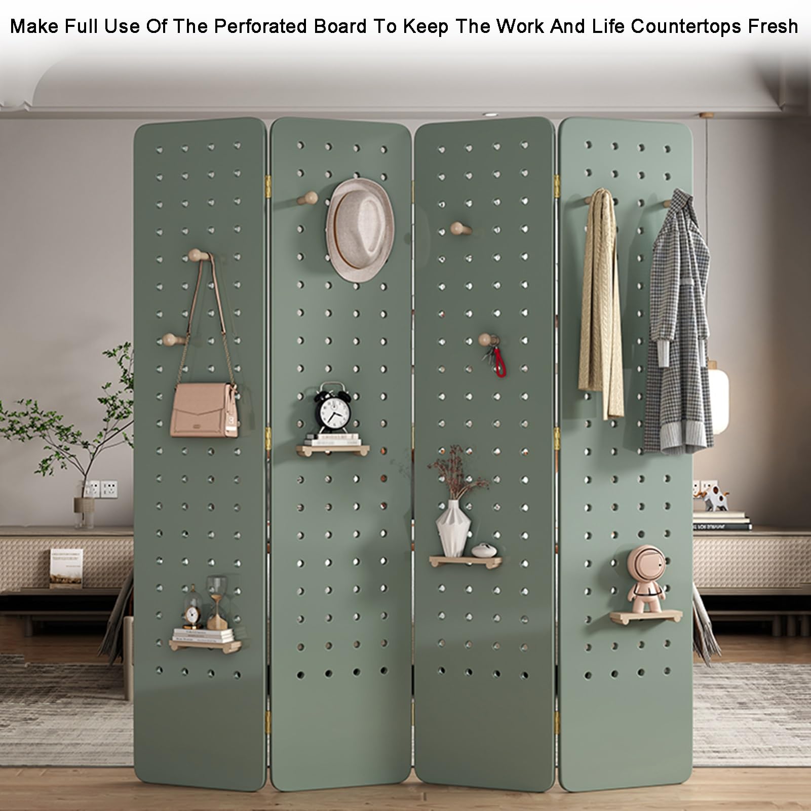 3/4-Platten-Pegboard-Raumteiler-Platte, Pegboard-Sichtschutz mit Lagerregal, Raumteilerwand, für Kunsthandwerks-/Kunstausstellungen, Einzelhandelsveranstaltungen (braun, 180 x 40 cm - 3 Plat