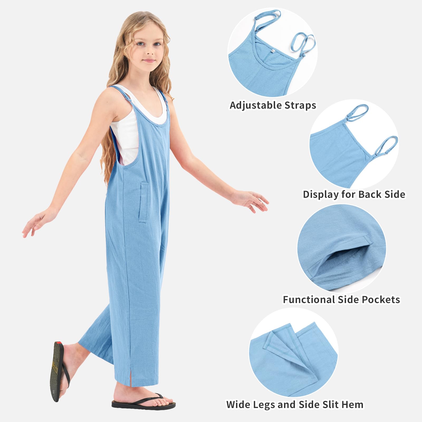 Rolanko Mono sin Mangas para Niñas, Peto con Tirantes Ajustables