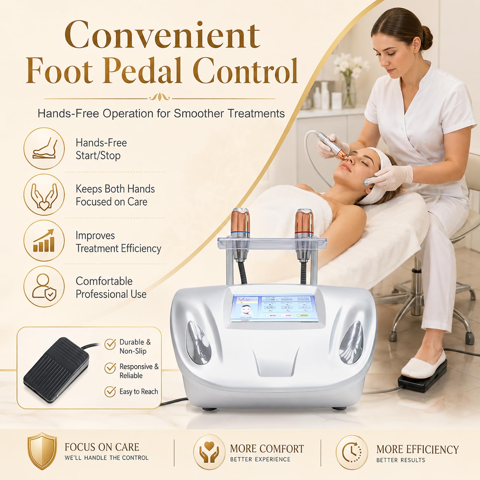 Macchina per la Bellezza del Viso Portatile, Dispositivo Lifting Facciale Multifunzione con 2 Manici, Touch Screen, Regolazione Intensità Multilivello per Rassodamento Pelle e Antirughe