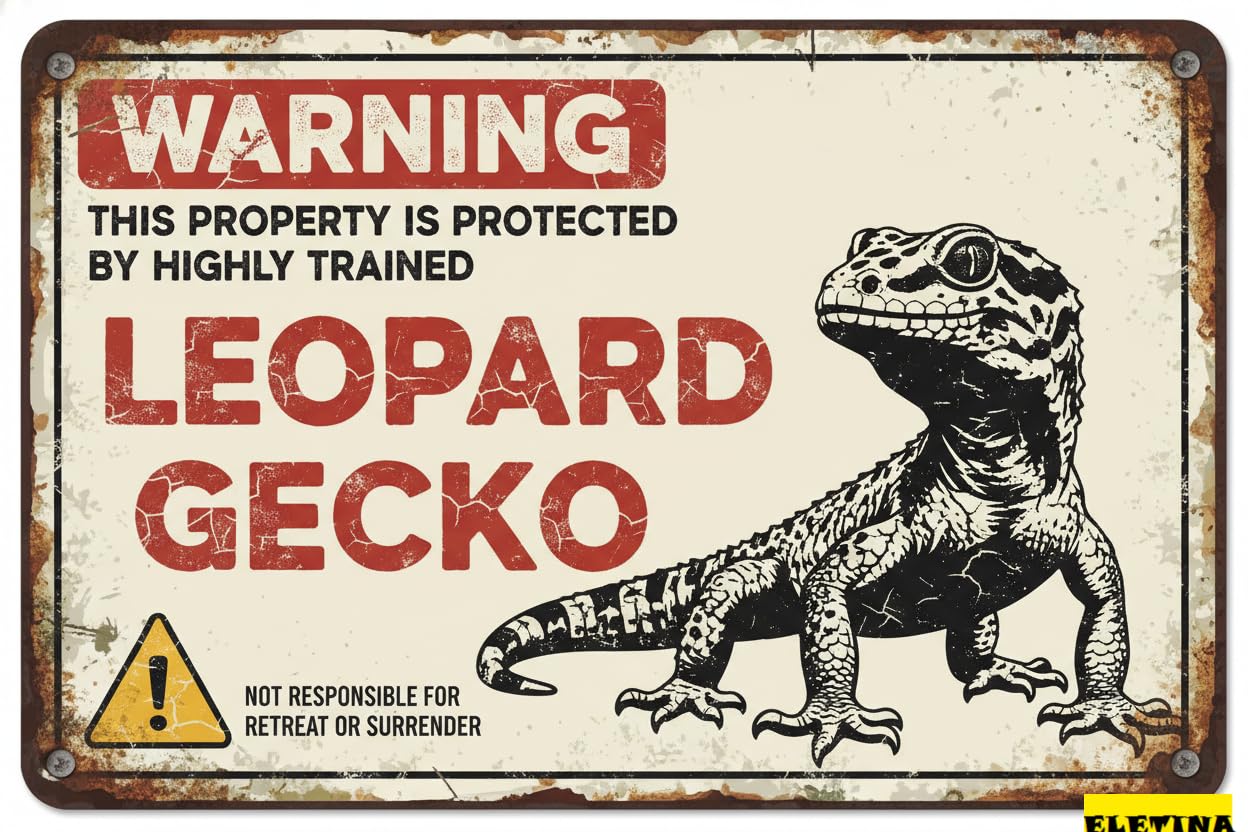 Vintage Metal Tin Sign for Man Cave Warning This Property Is Protected By A Highly Trained Leopard Gecko Bathroom S Beware Of Yard 8x12in Private Decorative