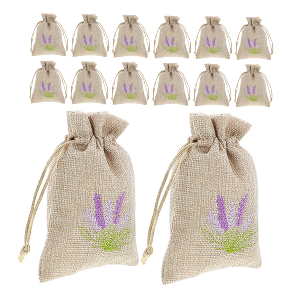 JECOMPRIS 22 Sacchetti di Iuta Ricamo Lavanda, Sacchetti Ricaricabili Chiusura a Coulisse, Design Elegante per Gioielli e Piccoli Oggetti, 10x14cm