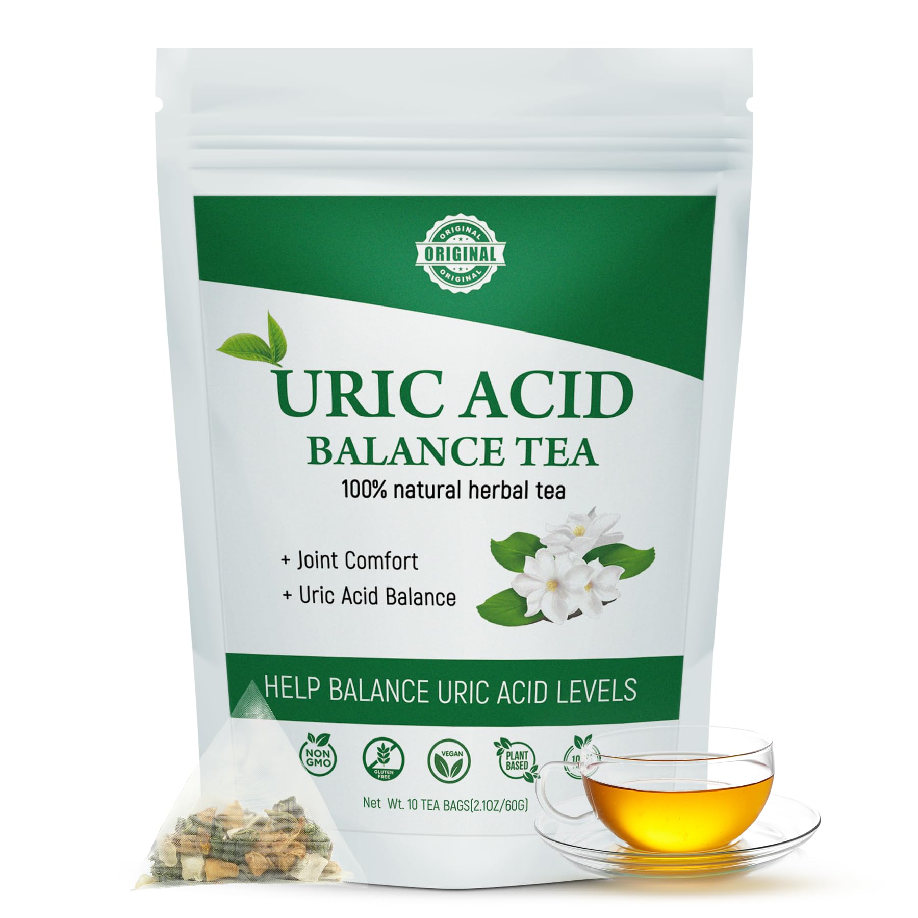 Laicuherb Organic Uric Acid Tea for Relief and Body Detox, 10 Bags Uric Acid Cleanse Balance Tea for Joint Pain and Kidney Cleanse,Caffeine-free