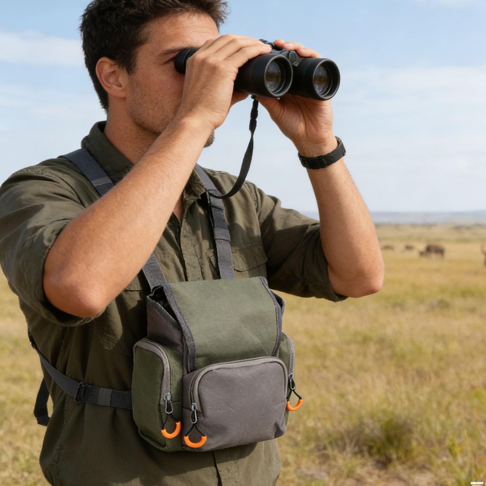 POENVFPO Outdoor-Brusttasche, Fernglas-Gurt-Brusttasche, Bino-Tasche mit Regenschutz, für Entfernungsmesser Im Freien