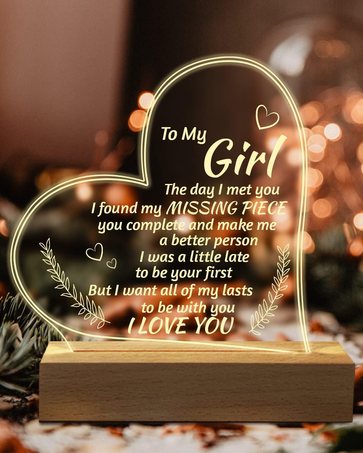 MAKINGTEC Romantic Gifts to My Girlfriend Engraved Night Light, I Love You Gifts for Her, Cute Girlfriends Birthday Anniversary Valentines Day Gifts for Girlfriend