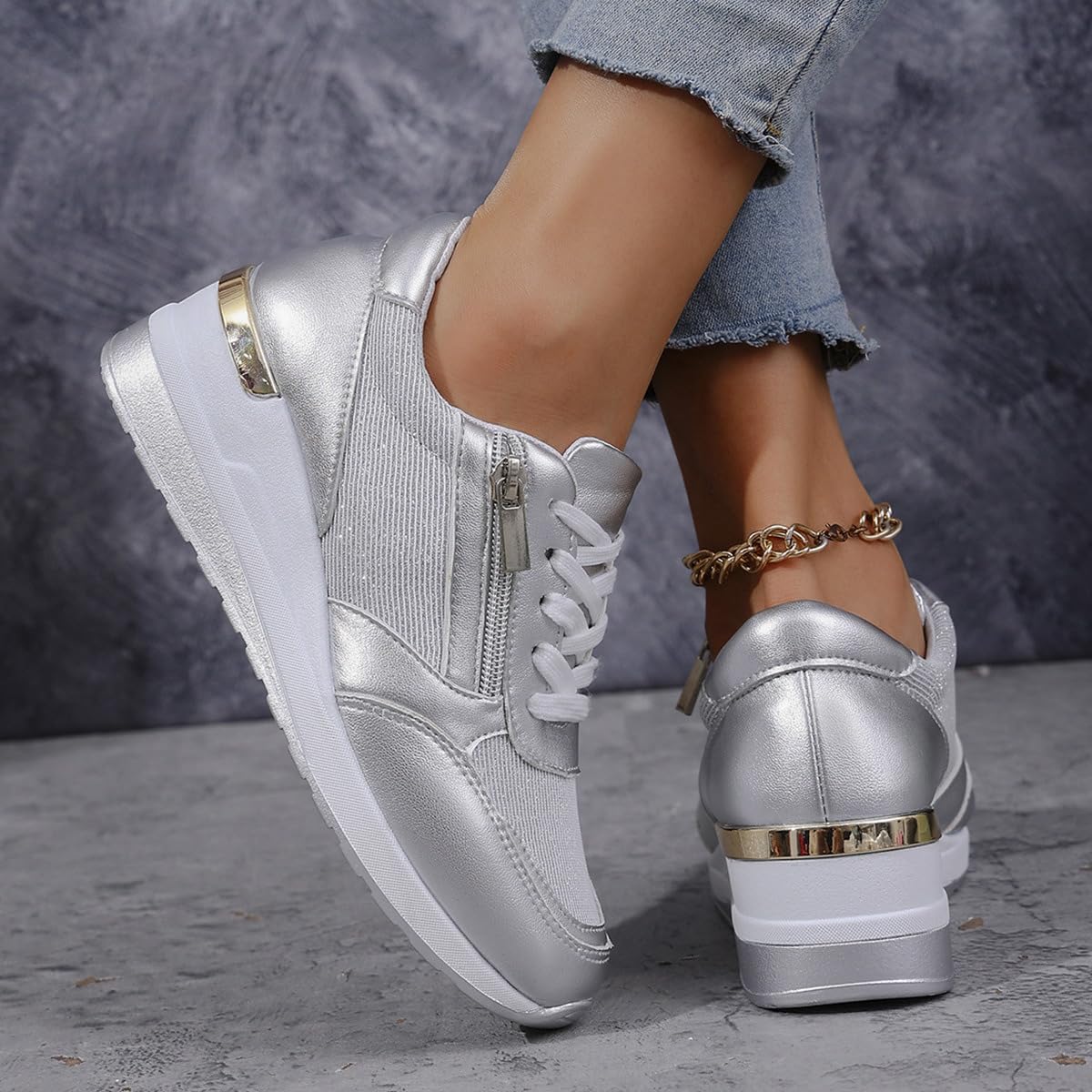 Basket Femme Chaussures à Lacets Sneakers Wedge Basket Compensées Chaussures de Marche