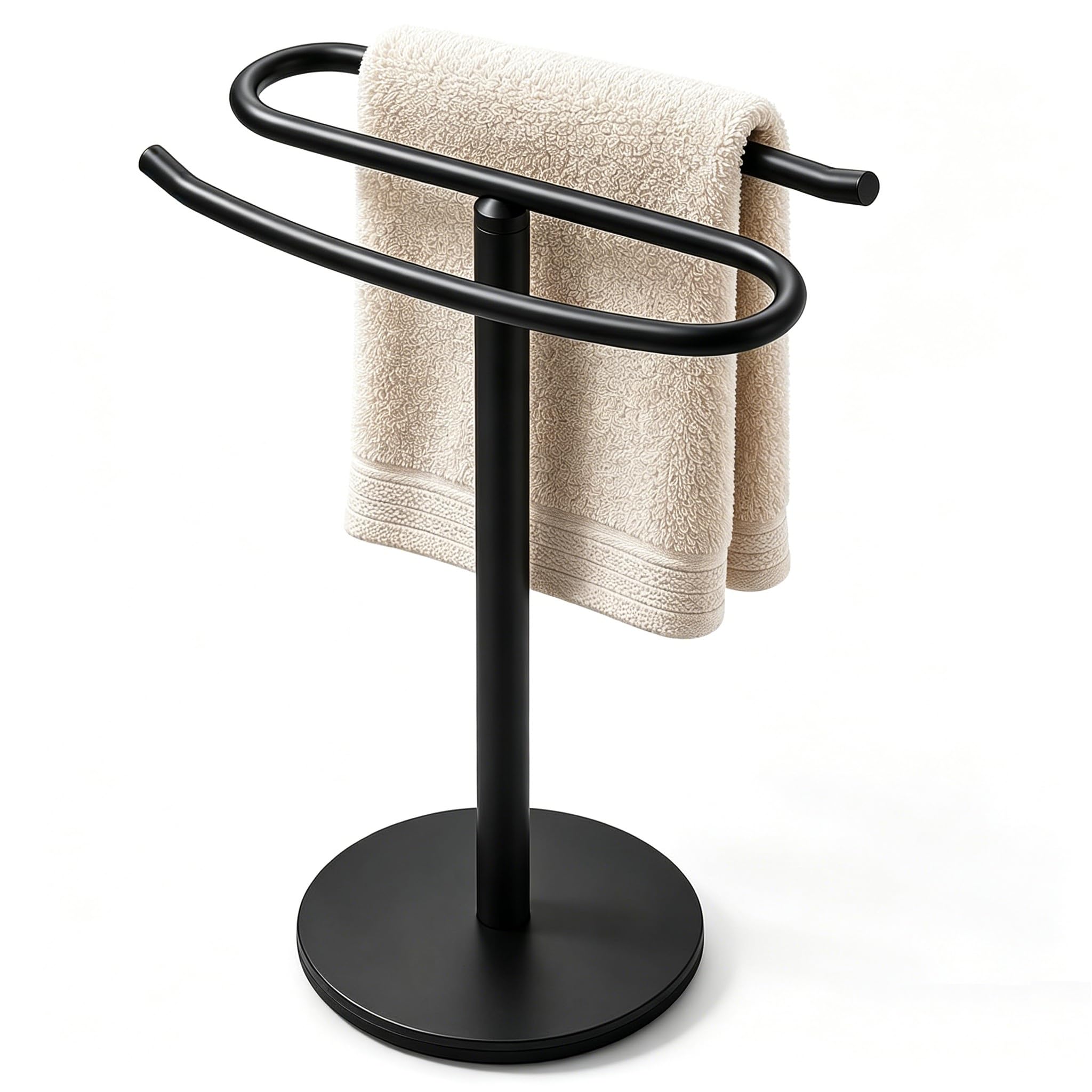 LSWYYP Towel Ring, Stainless Steel Hand Towel Holder,Modern Round Wall Hand Bathroom Washcloth Holder for Bathroom Kitchen,Matte Black (1 Pack, S-Shape)