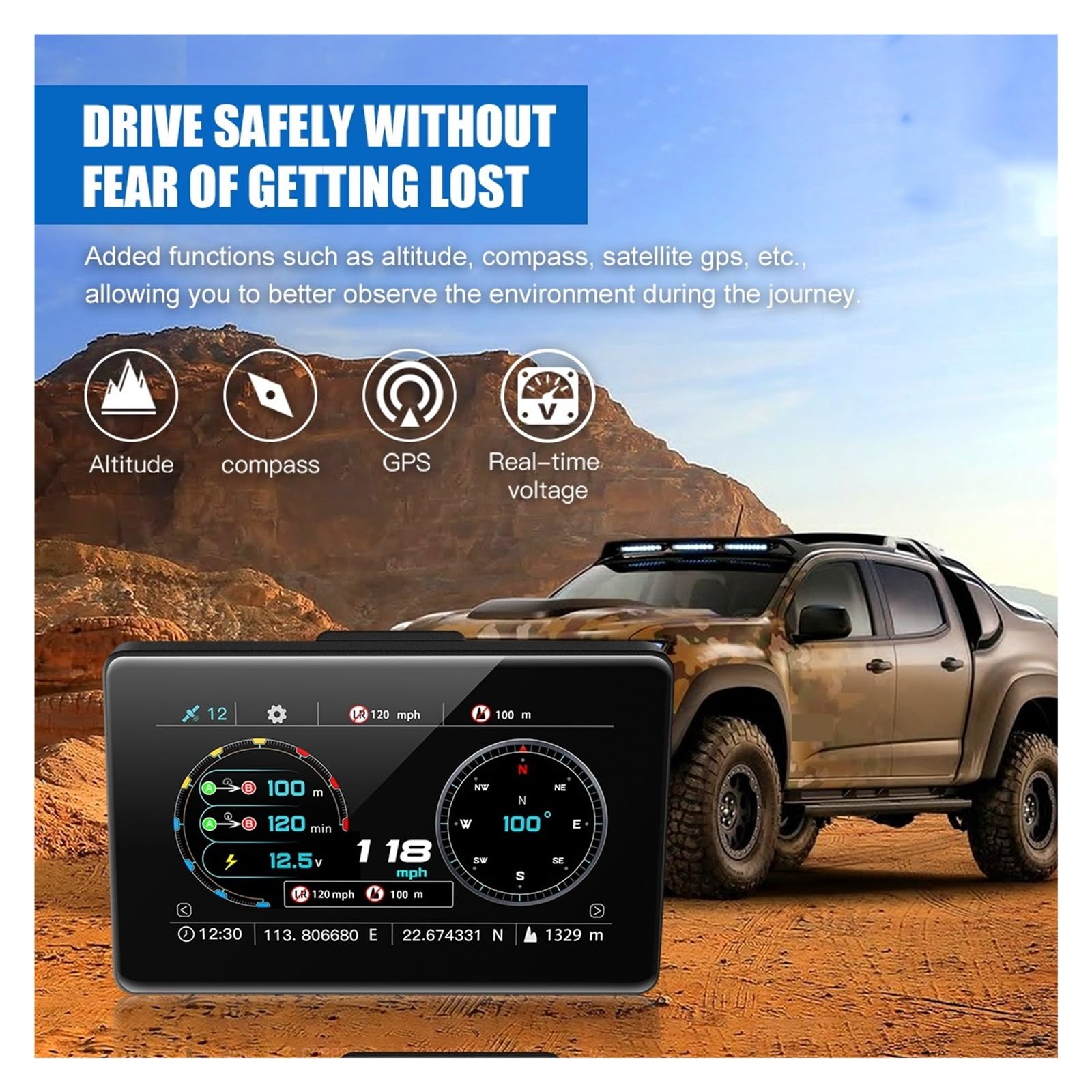 Compteur De Pente Horizontale De Voiture G5, Inclinomètre GPS, Compteur De Vitesse, Boussole, Angle De Pas, Écran Tactile, Affichage Tête Haute HUD
