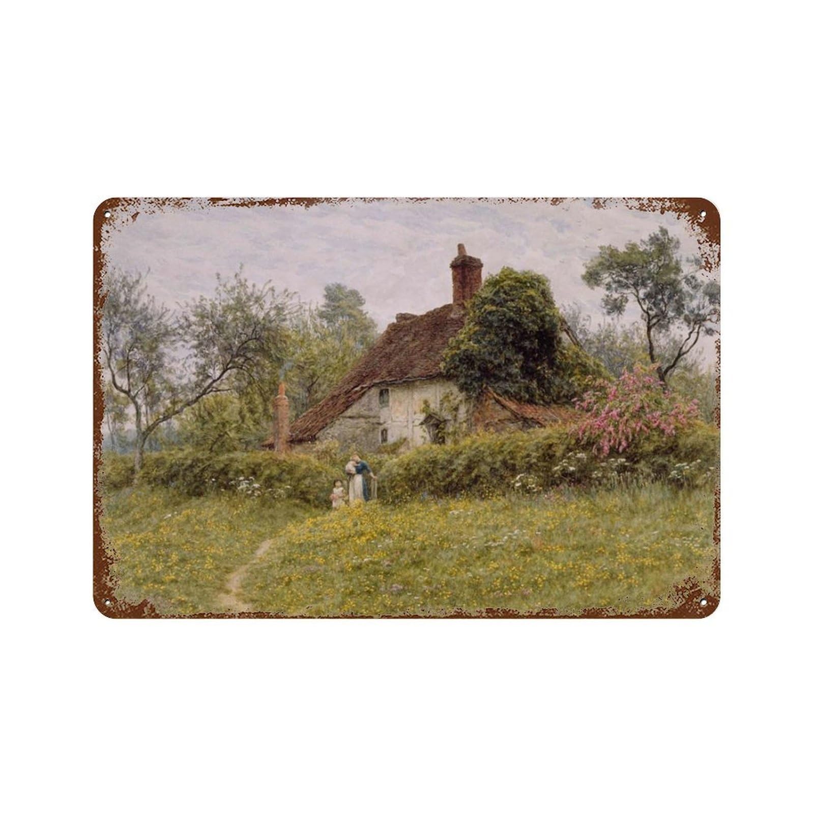 xiaoxiaoshen Vintage Cottage Landscape Painting Wall Decor Art Metal Tin Poster Modern Home Decor Art Home Bar Shop Decorations Vintage Sign 20x30cm